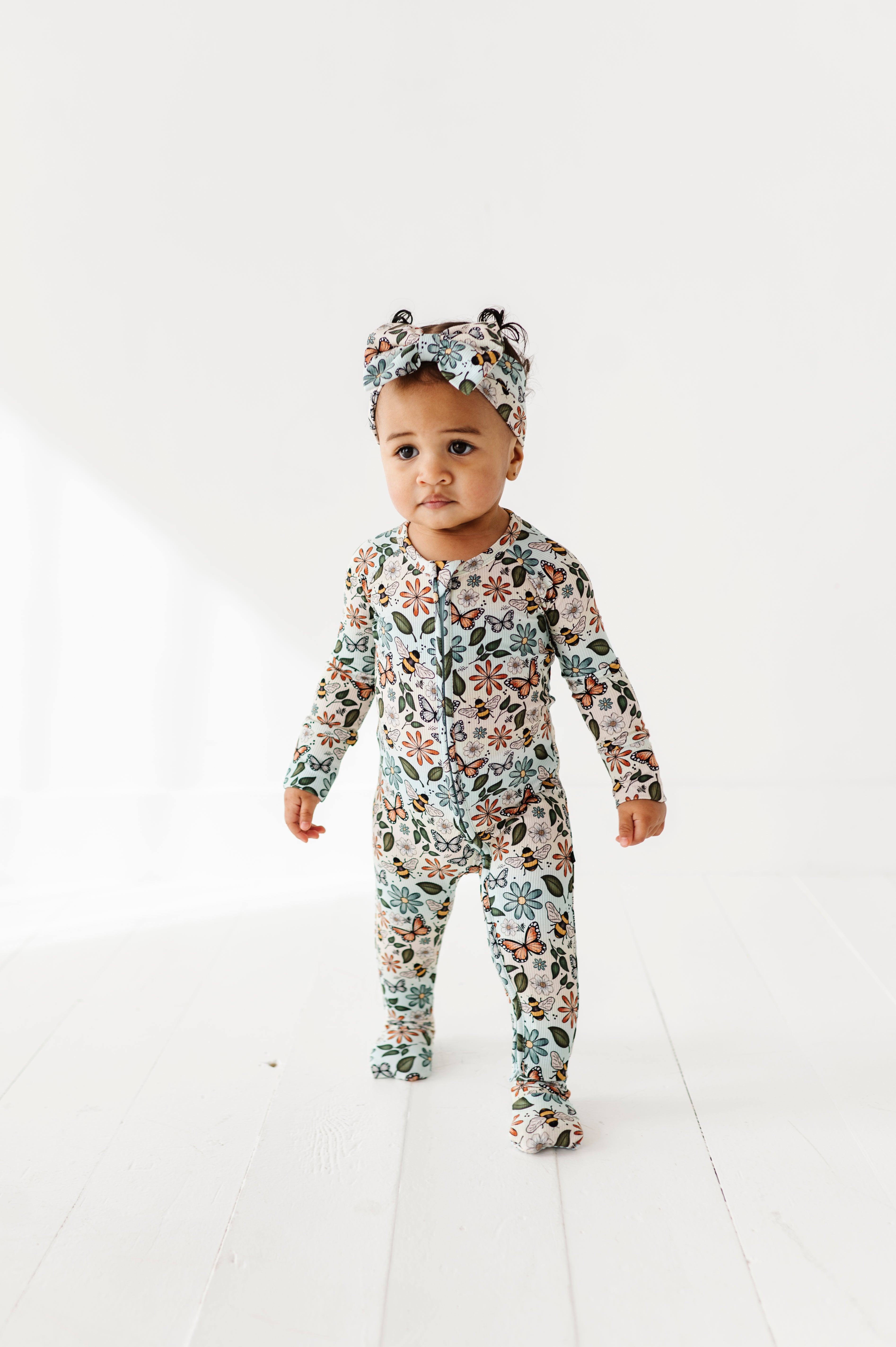 RIBBED ZIP JAMMIES - BUZZING BLOSSOMS