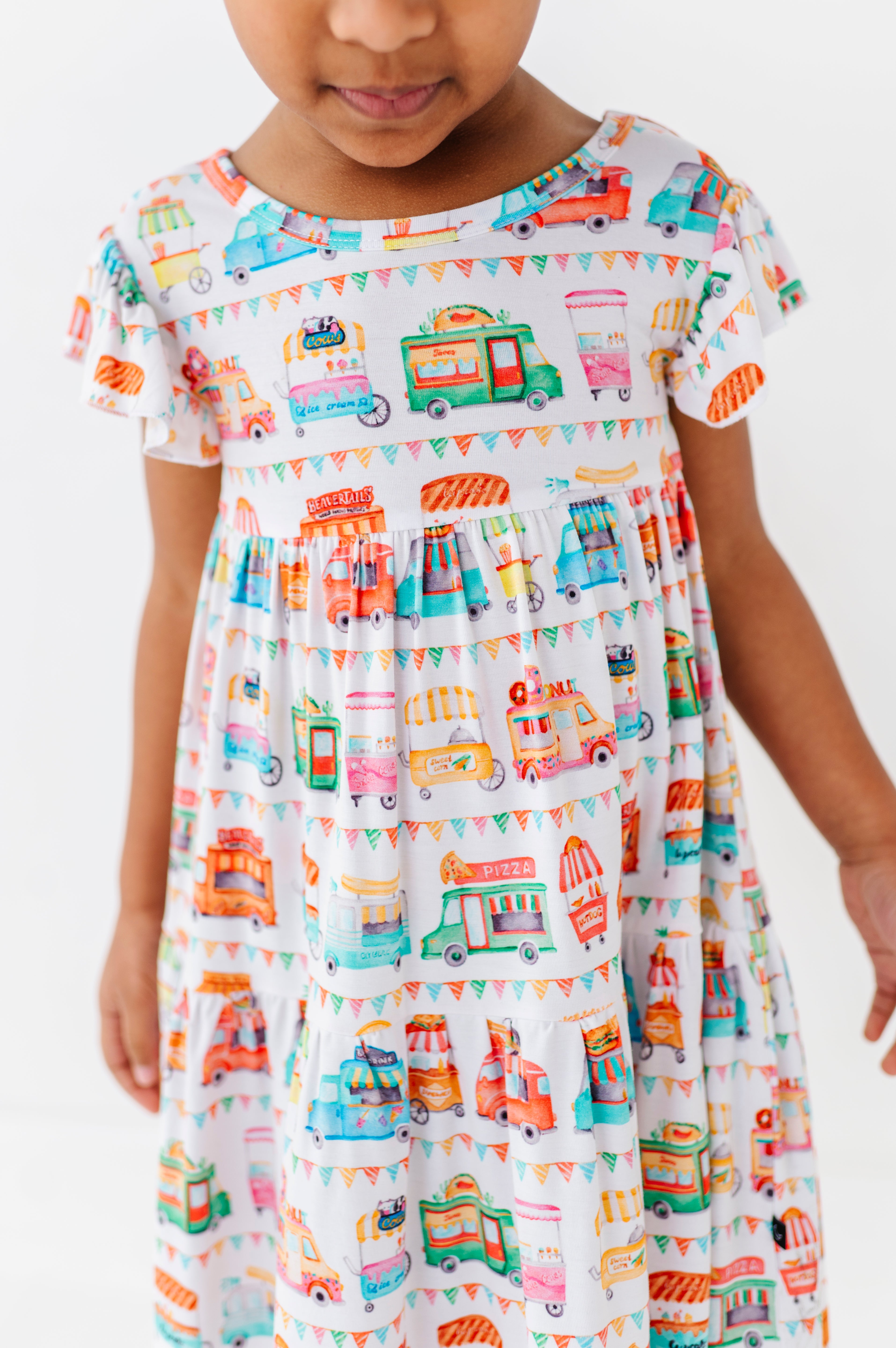 TIERED FLUTTER SLEEVE TWIRL WITH SHORTS - FOODIE EXPRESS