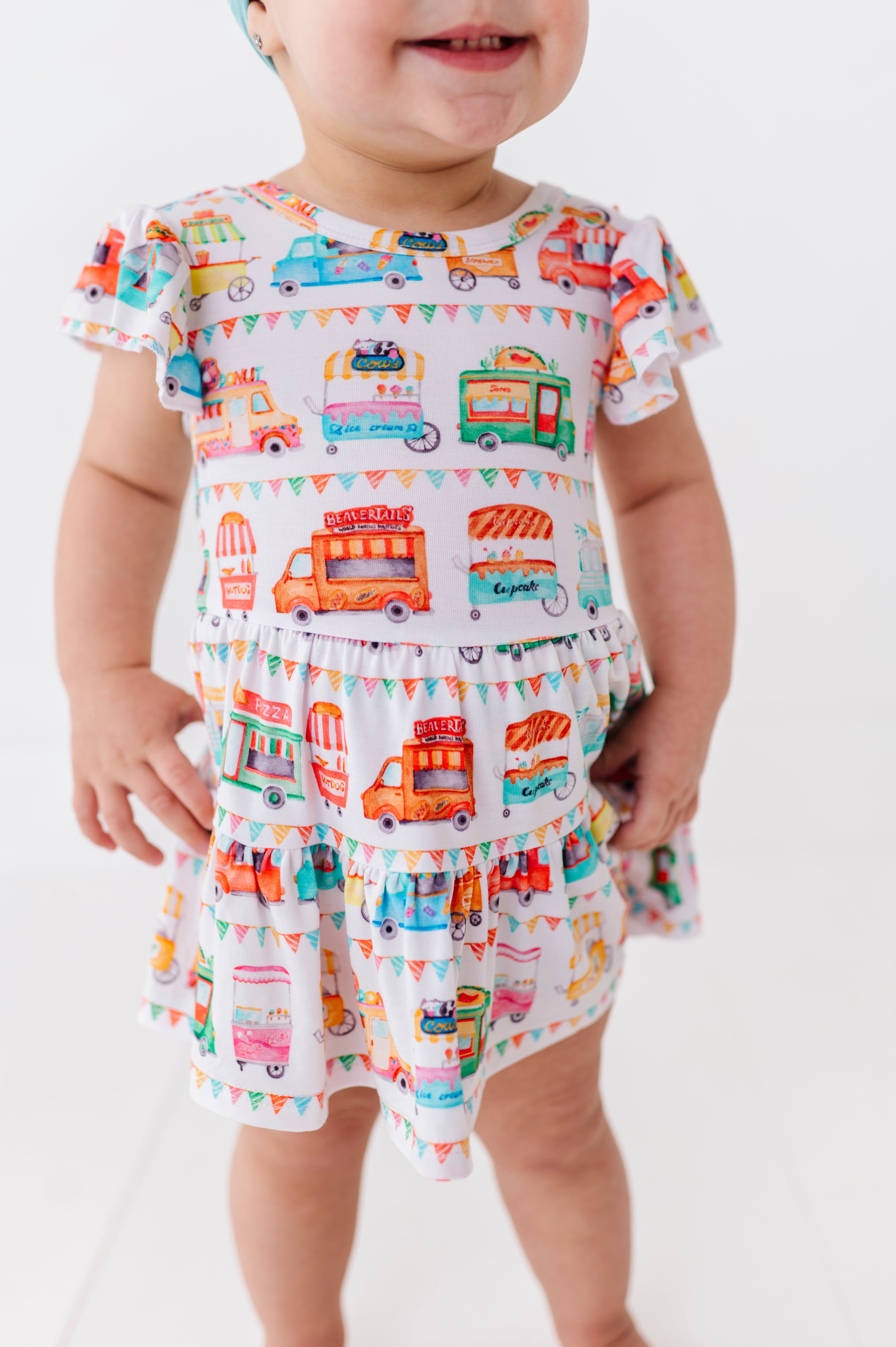 BODYSUIT FLUTTER SLEEVE TWIRL DRESS - FOODIE EXPRESS