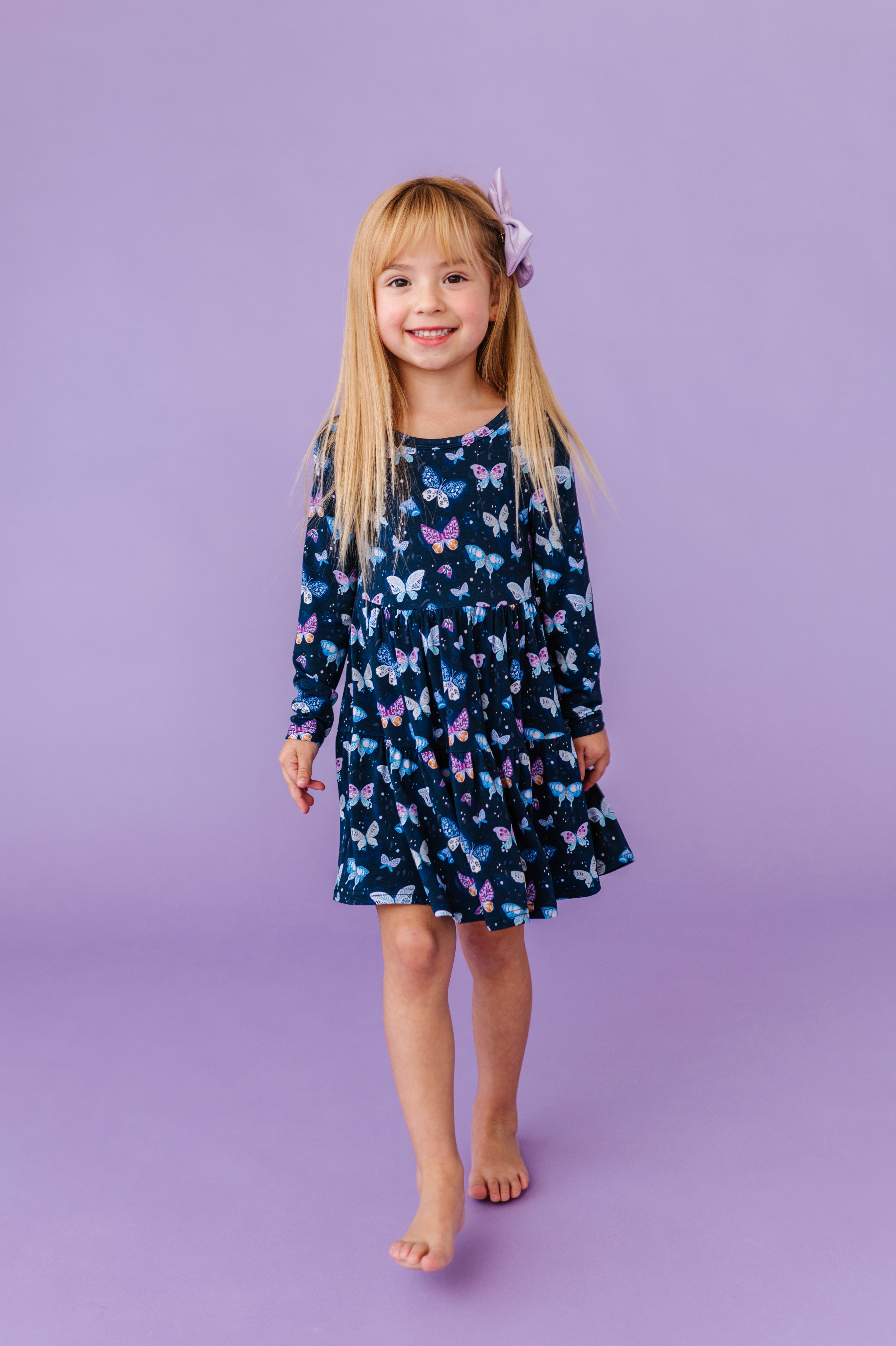 LONG SLEEVE TWIRLIE DRESS - INDIGO SKIES