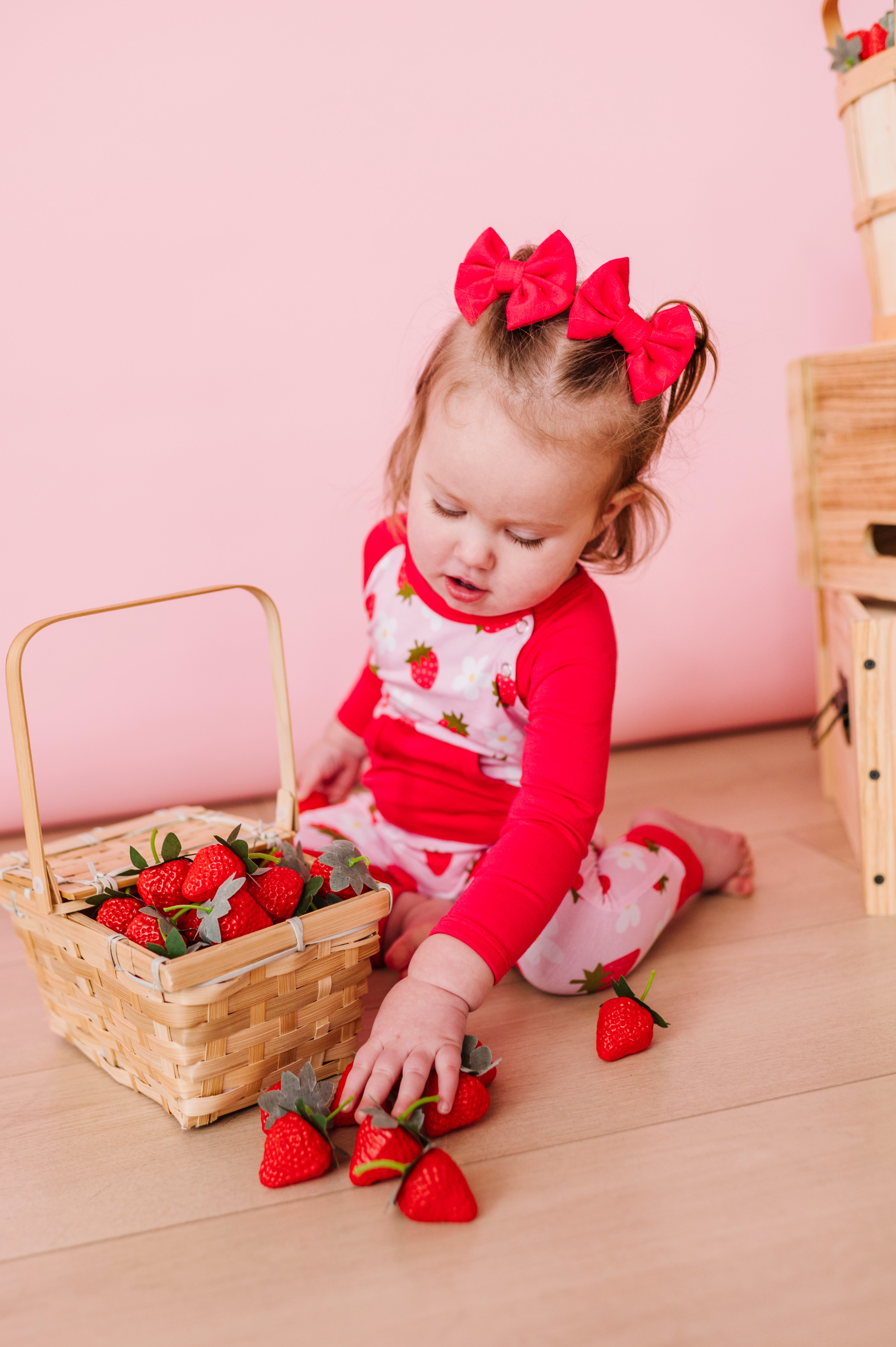 MINI BOW CLIP SET - STRAWBERRY FIELDS