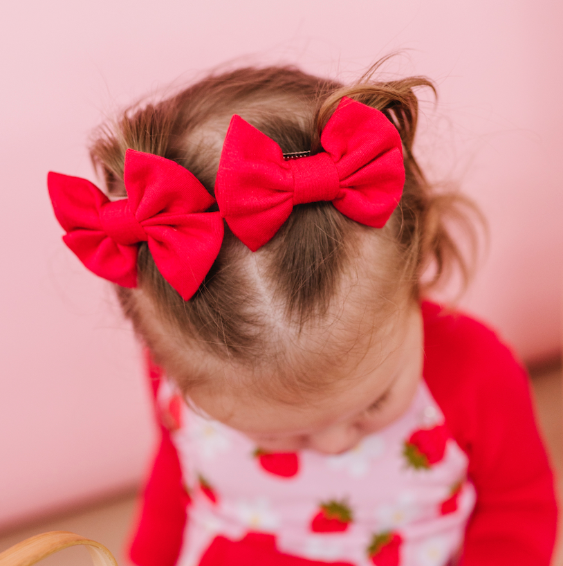 MINI BOW CLIP SET - STRAWBERRY FIELDS