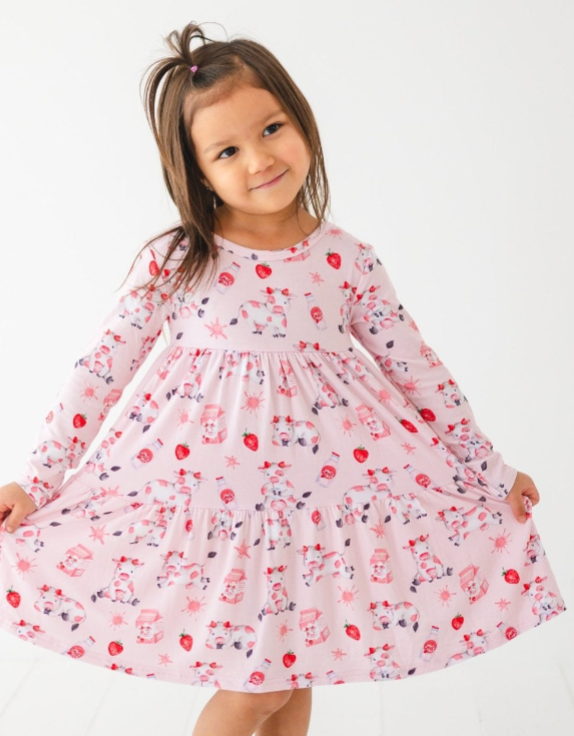TIERED LONG SLEEVE TWIRLIE DRESS - BERRYLICIOUS