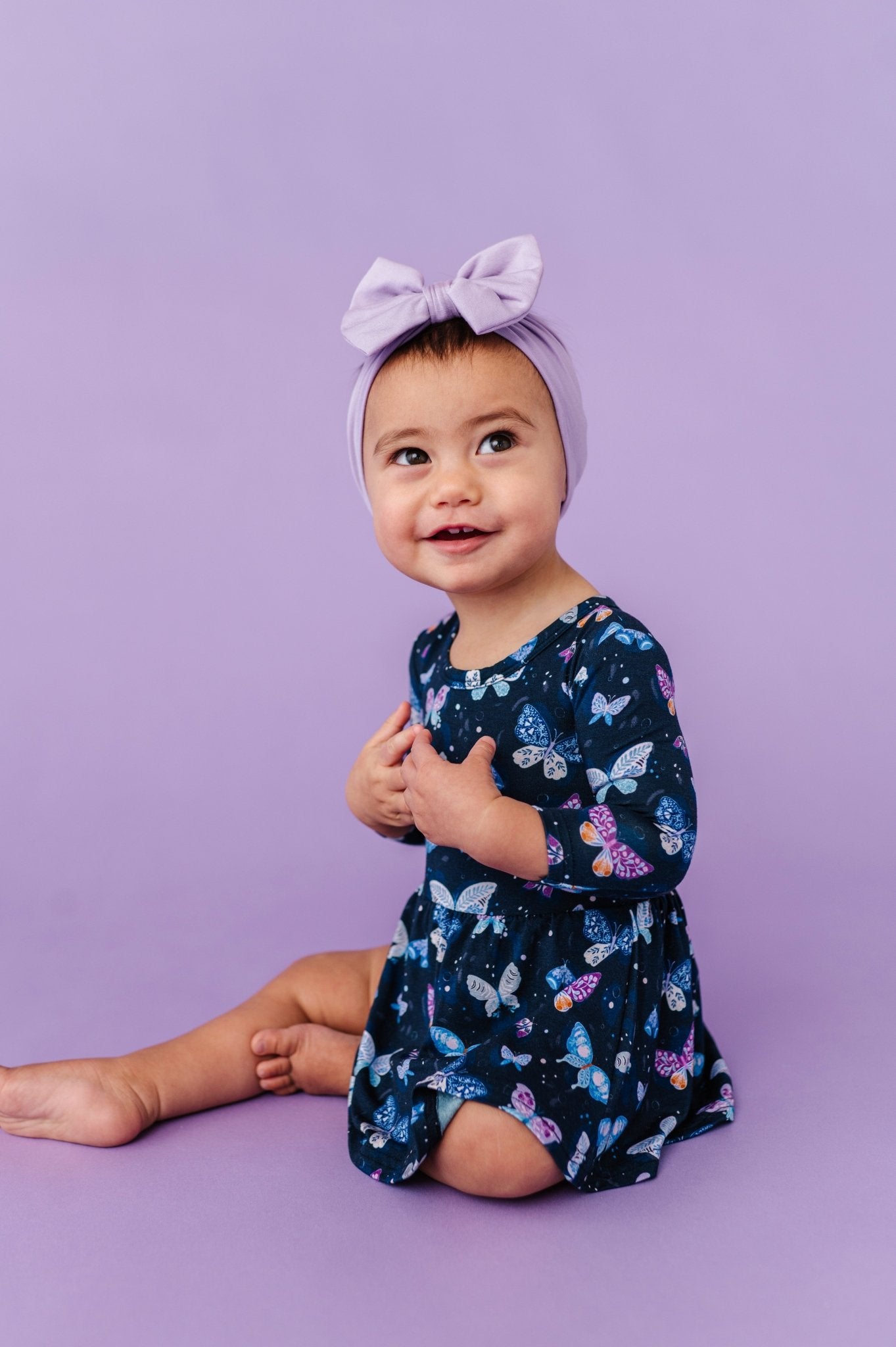 LONG SLEEVE BODYSUIT TWIRLIE DRESS - INDIGO SKIES - The Sleepy Sloth