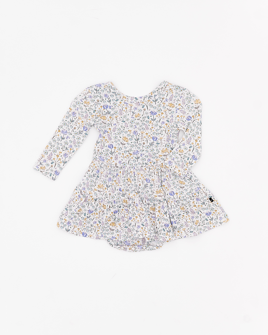 LONG SLEEVE BODYSUIT TWIRLIE DRESS - LILAC VALLEY - The Sleepy Sloth