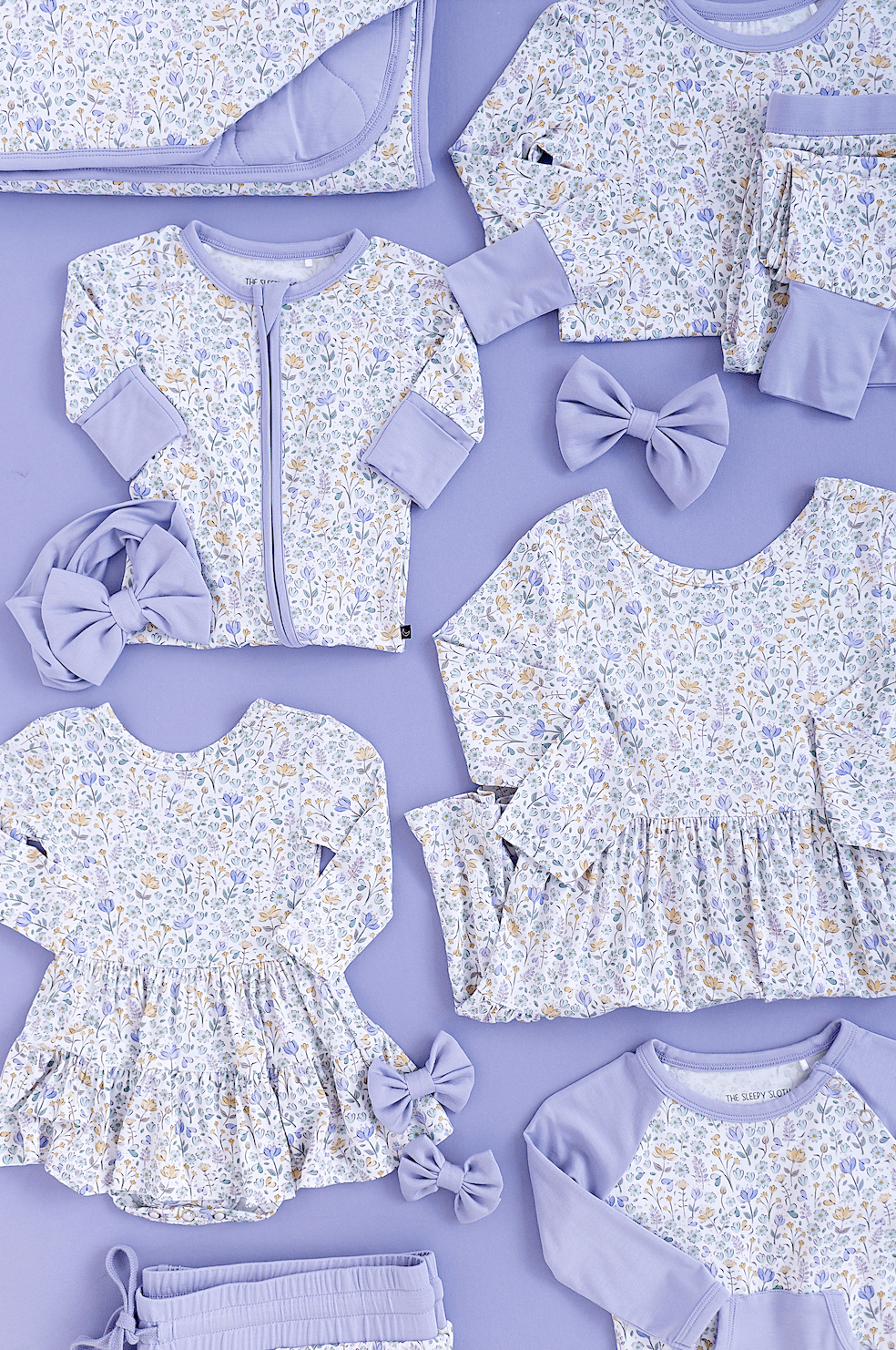 LONG SLEEVE BODYSUIT TWIRLIE DRESS - LILAC VALLEY - The Sleepy Sloth
