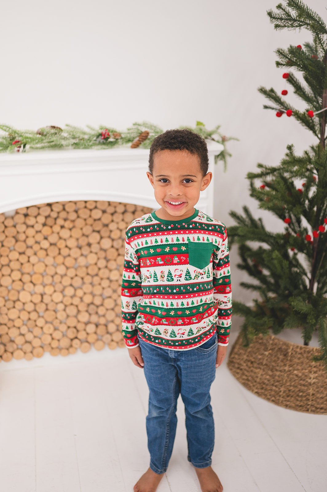 LONG SLEEVE POCKET TEE - FAIR ISLE - The Sleepy Sloth