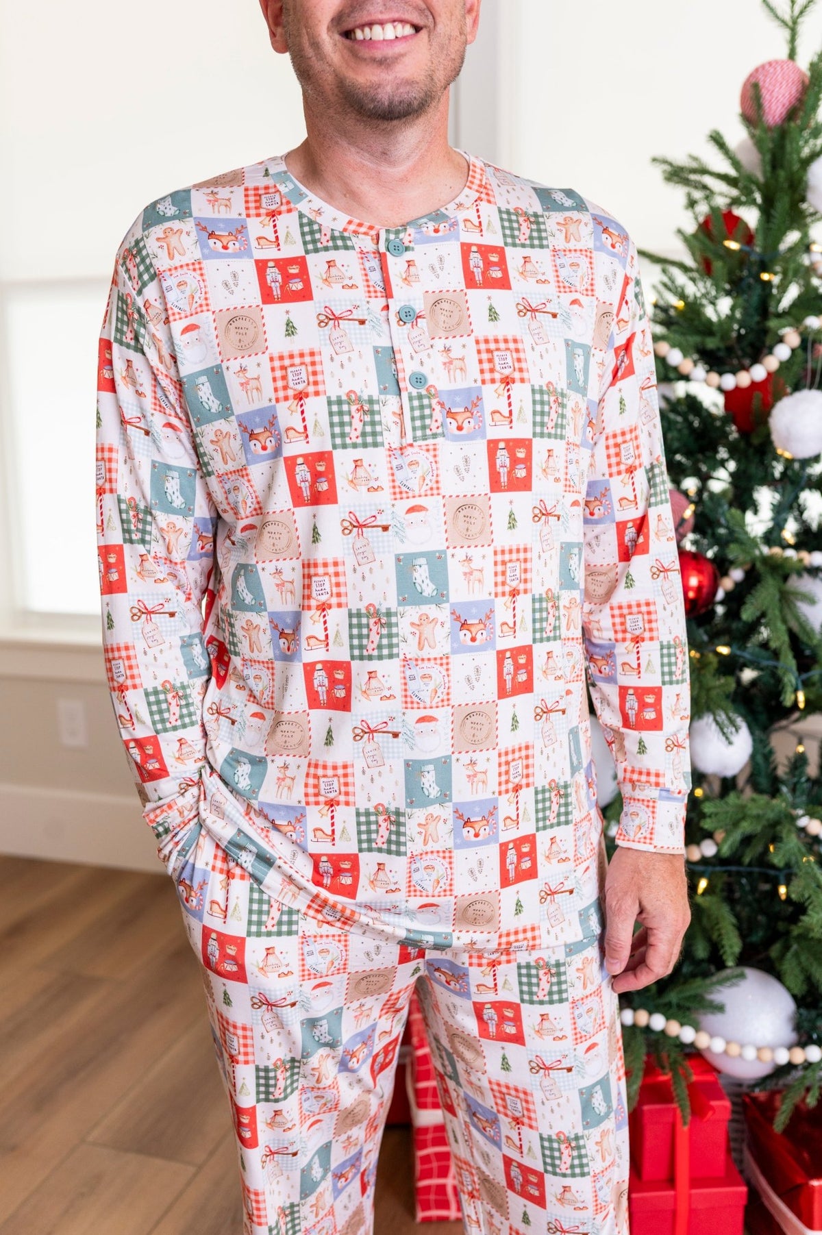 Men's Henley - Merry Mosaic - The Sleepy Sloth