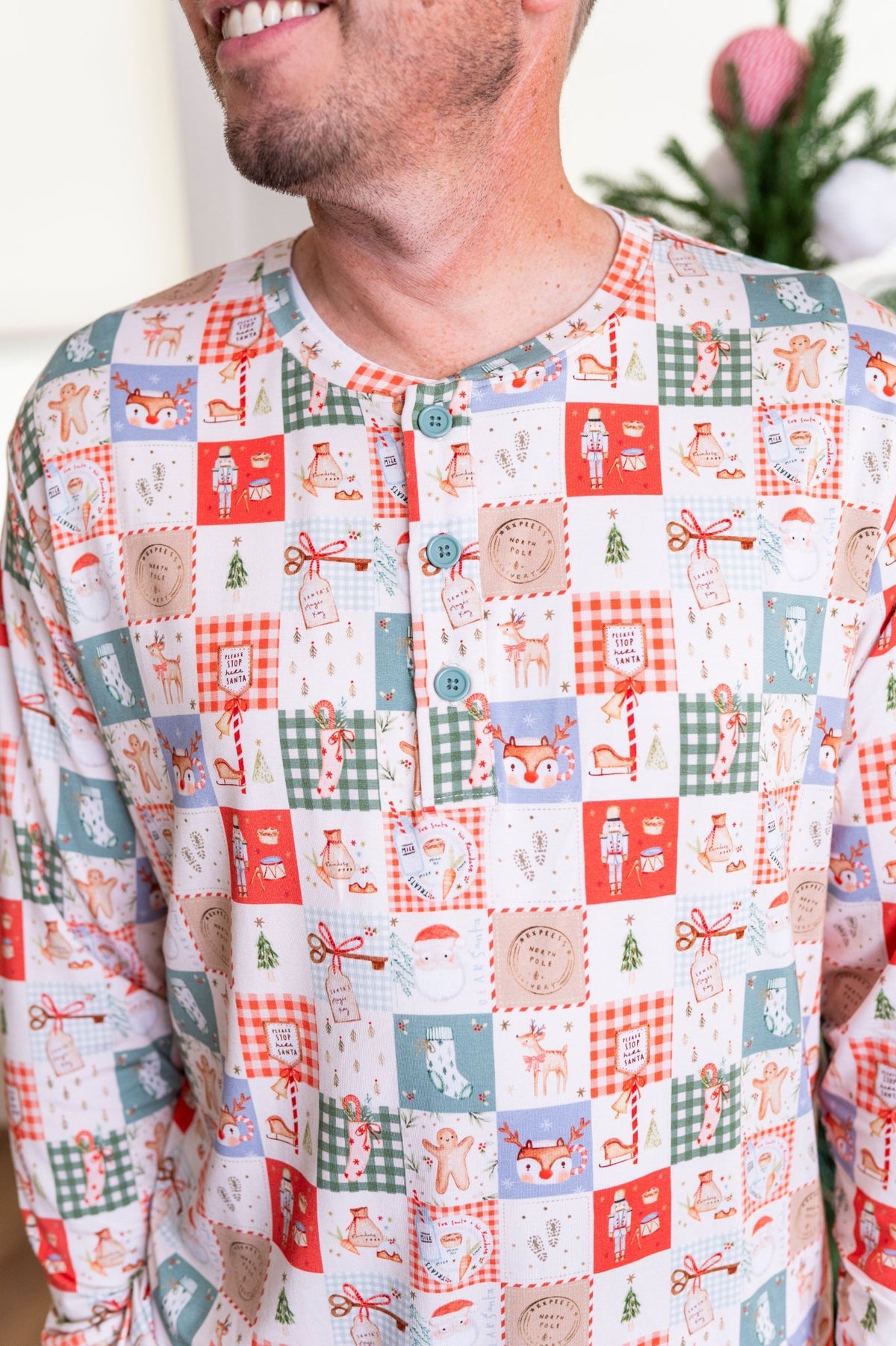Men's Henley - Merry Mosaic - The Sleepy Sloth