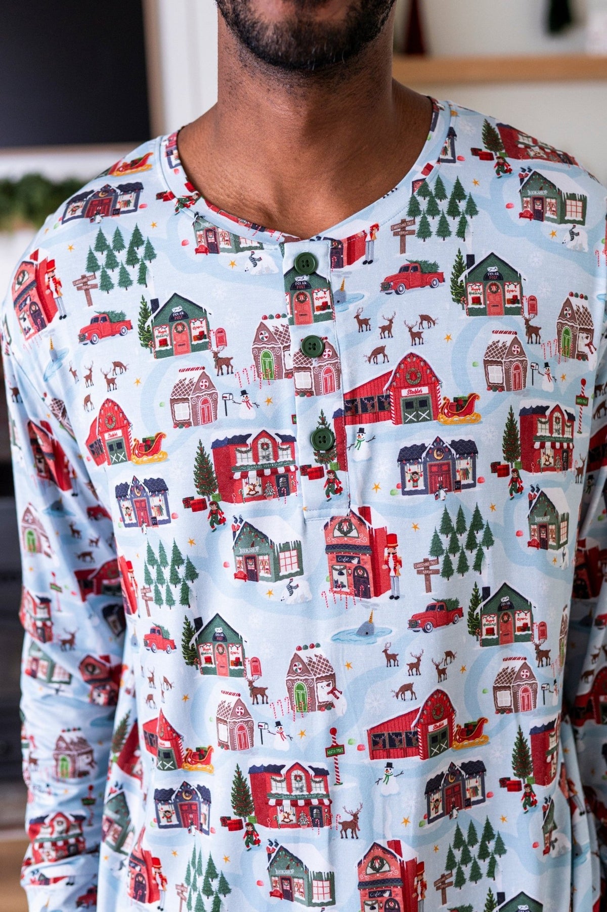 Men's Henley - Santa's Village - The Sleepy Sloth