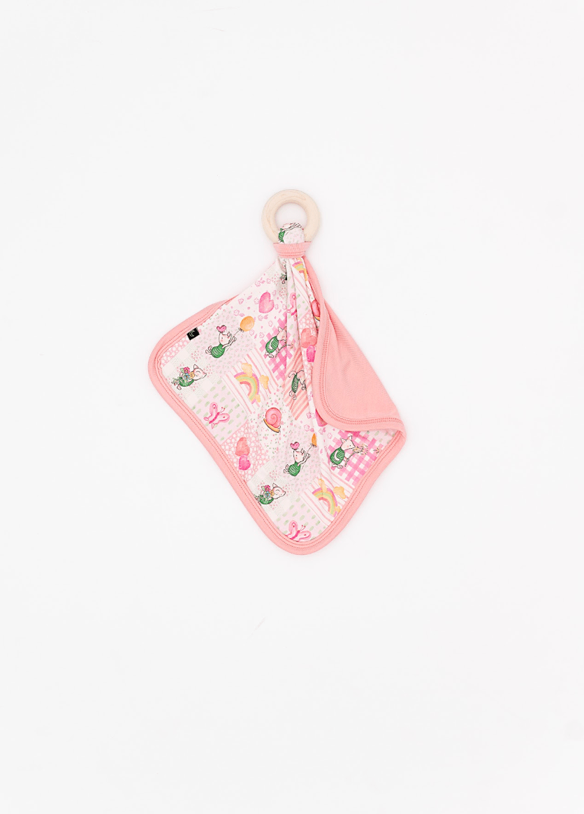 Mini Lovie with Wooden Ring - PRETTY IN PIGLET - The Sleepy Sloth