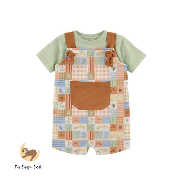 PREORDER TIE STRAP SHORTALL - STORYBOOK PLAID - The Sleepy Sloth