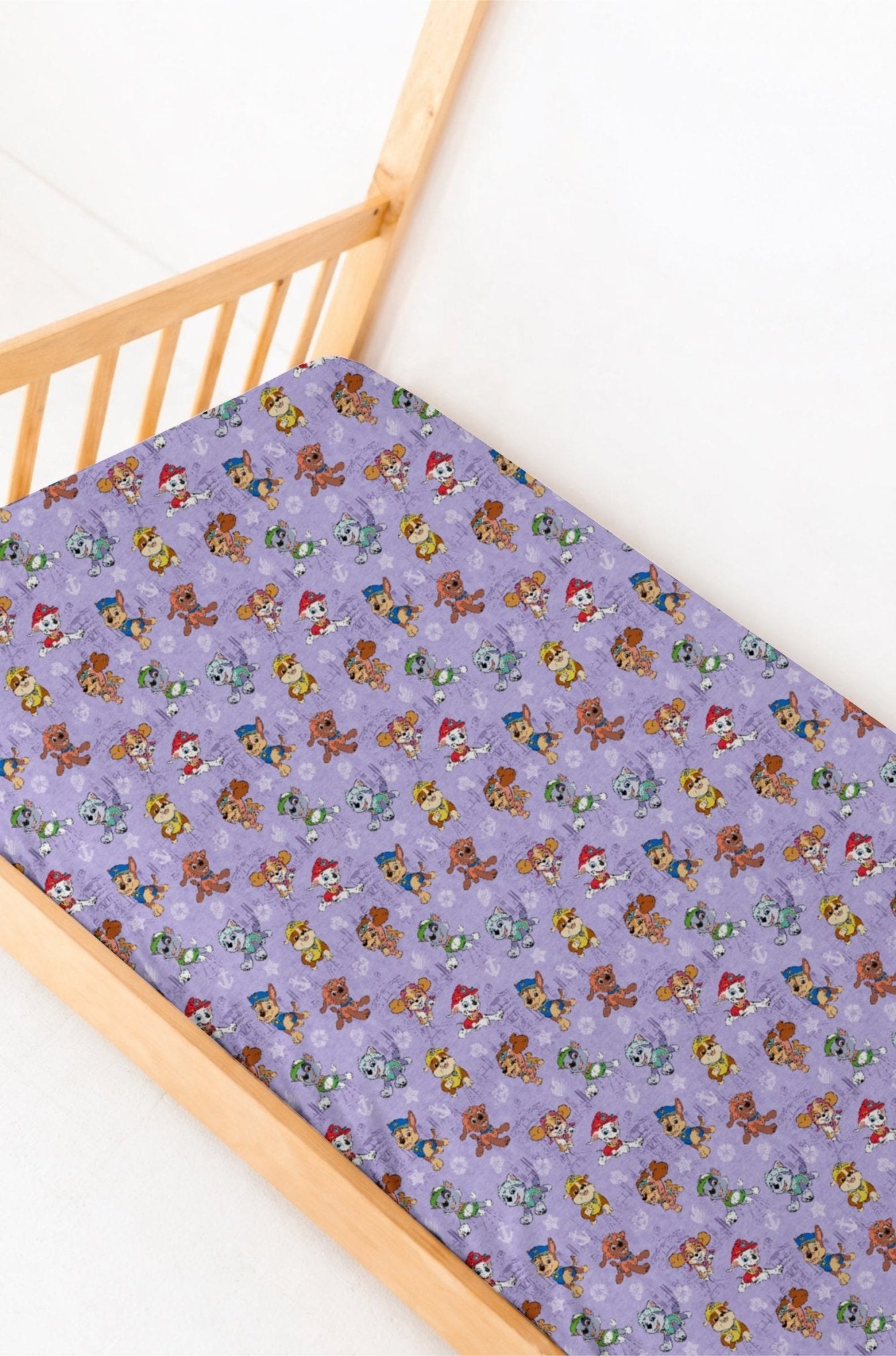 PREORDER TWIN FITTED SHEET - PAW PATROL™ ON A ROLL! (LILAC) - The Sleepy Sloth