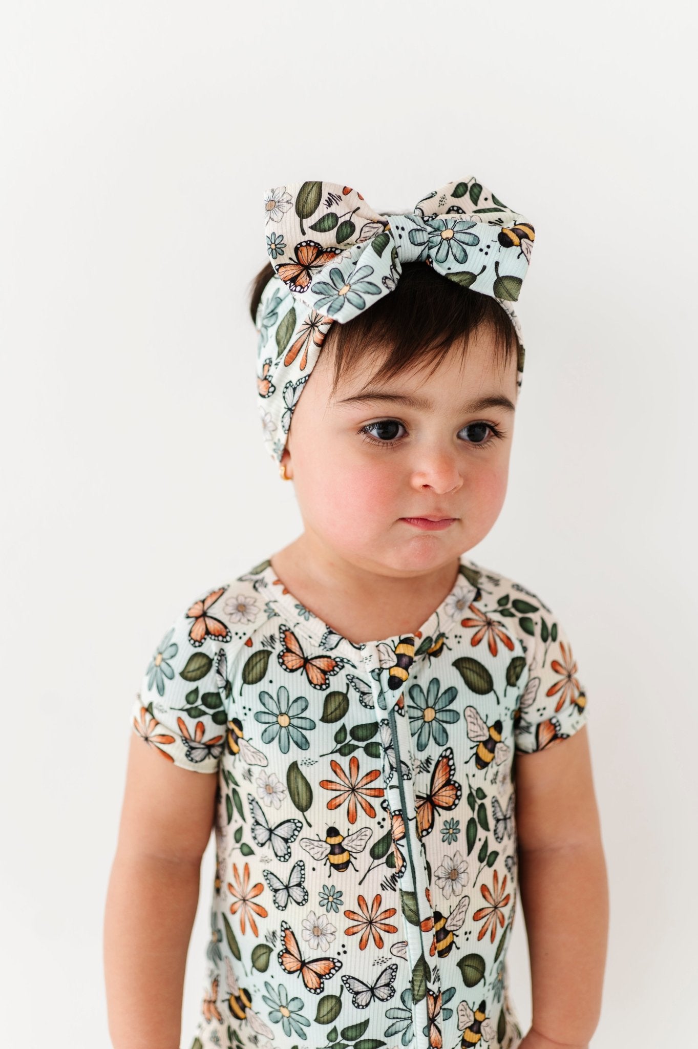 RIBBED PRINTED BOW - BUZZING BLOSSOMS - The Sleepy Sloth