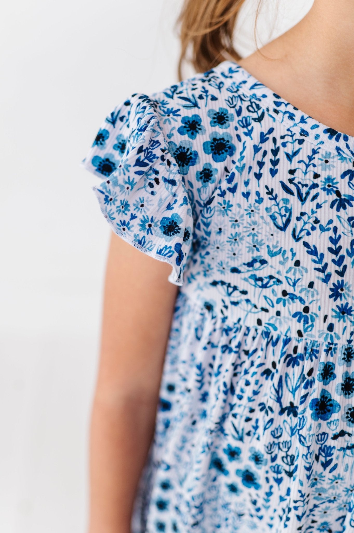 RIBBED TIERED FLUTTER SLEEVE TWIRL WITH SHORTS - ROYAL GARDEN - The Sleepy Sloth