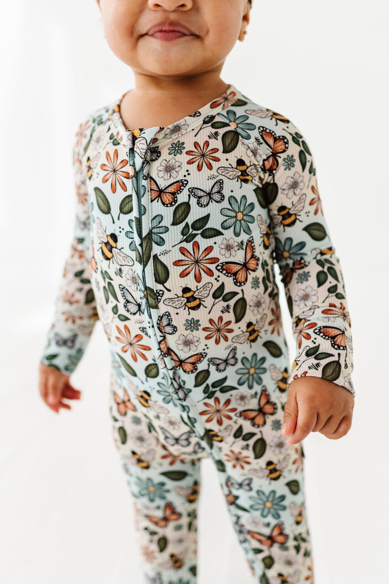 RIBBED ZIP JAMMIES - BUZZING BLOSSOMS - The Sleepy Sloth