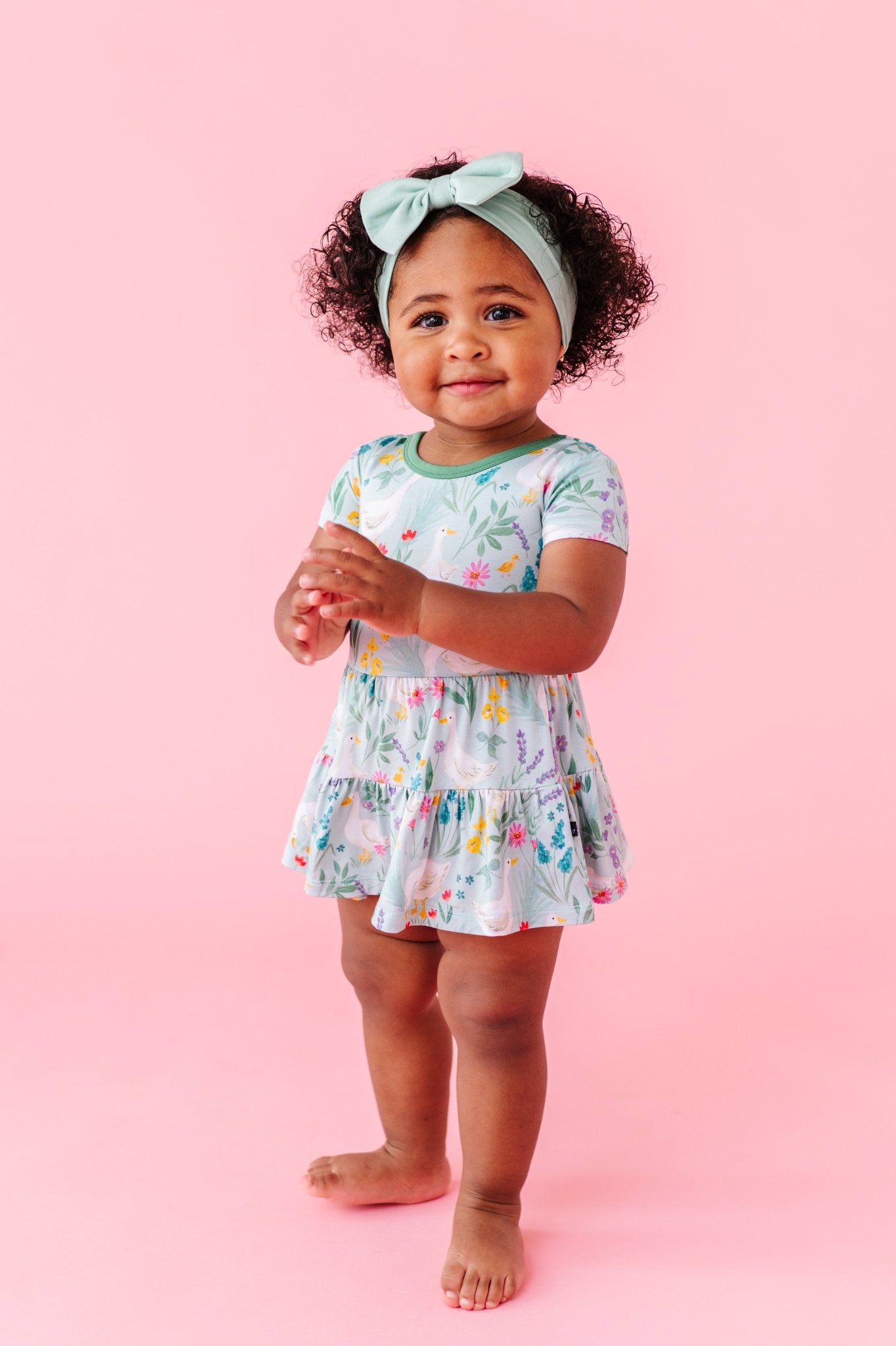 SHORT SLEEVE BODYSUIT TWIRL DRESS - SILLY GOOSE - The Sleepy Sloth