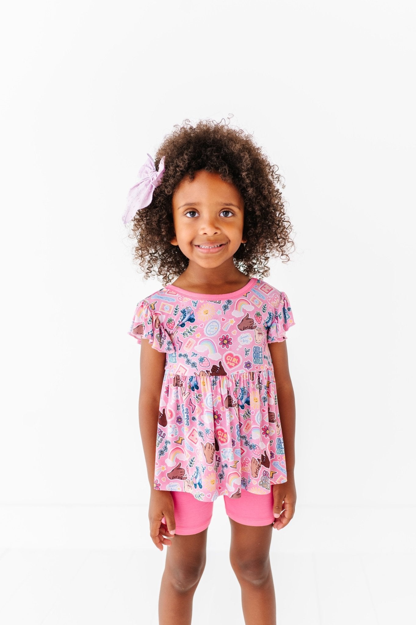 SHORT SLEEVE PEPLUM WITH SHORTS* - PINK PEONY CLUB - The Sleepy Sloth