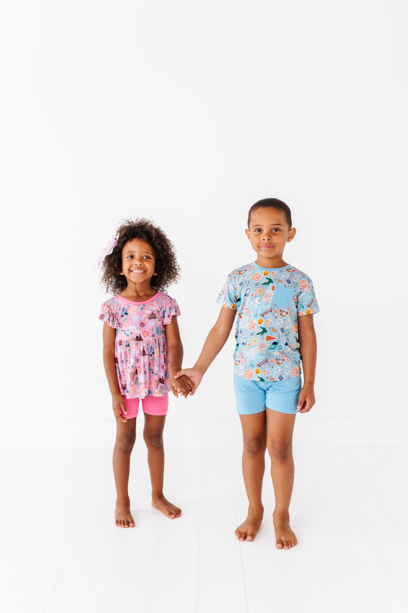 SHORT SLEEVE PEPLUM WITH SHORTS - PINK PEONY CLUB - The Sleepy Sloth