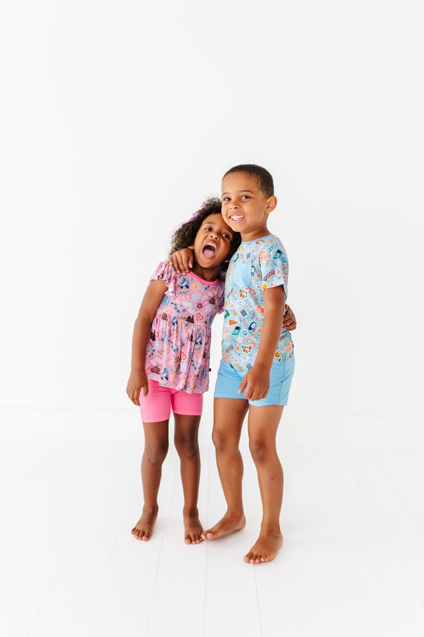 SHORT SLEEVE PEPLUM WITH SHORTS - PINK PEONY CLUB - The Sleepy Sloth