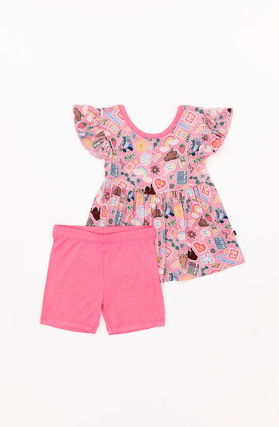SHORT SLEEVE PEPLUM WITH SHORTS - PINK PEONY CLUB - The Sleepy Sloth