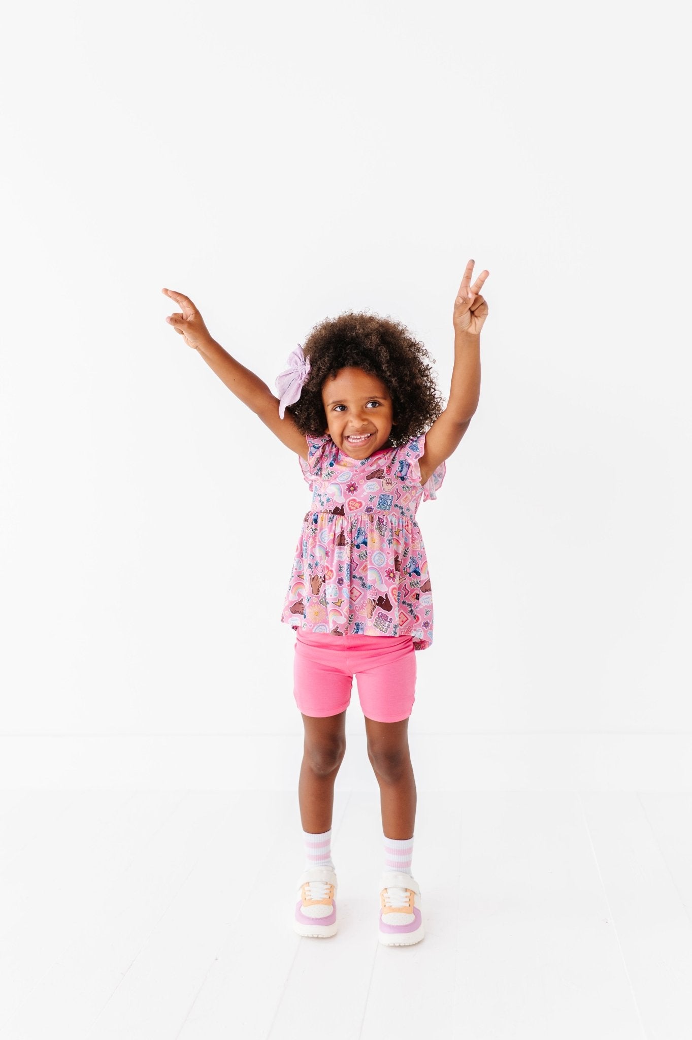 SHORT SLEEVE PEPLUM WITH SHORTS - PINK PEONY CLUB - The Sleepy Sloth