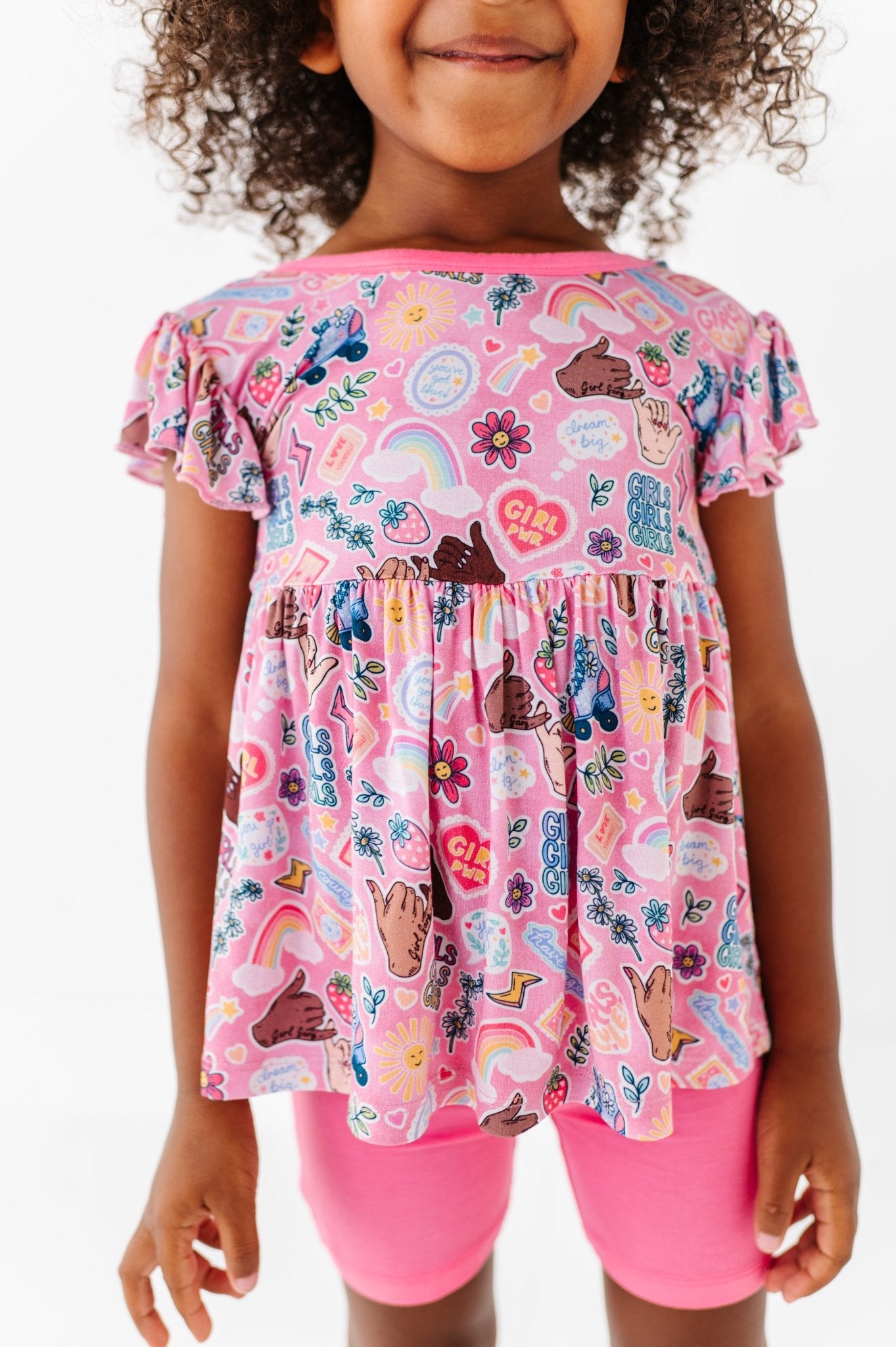 SHORT SLEEVE PEPLUM WITH SHORTS - PINK PEONY CLUB - The Sleepy Sloth