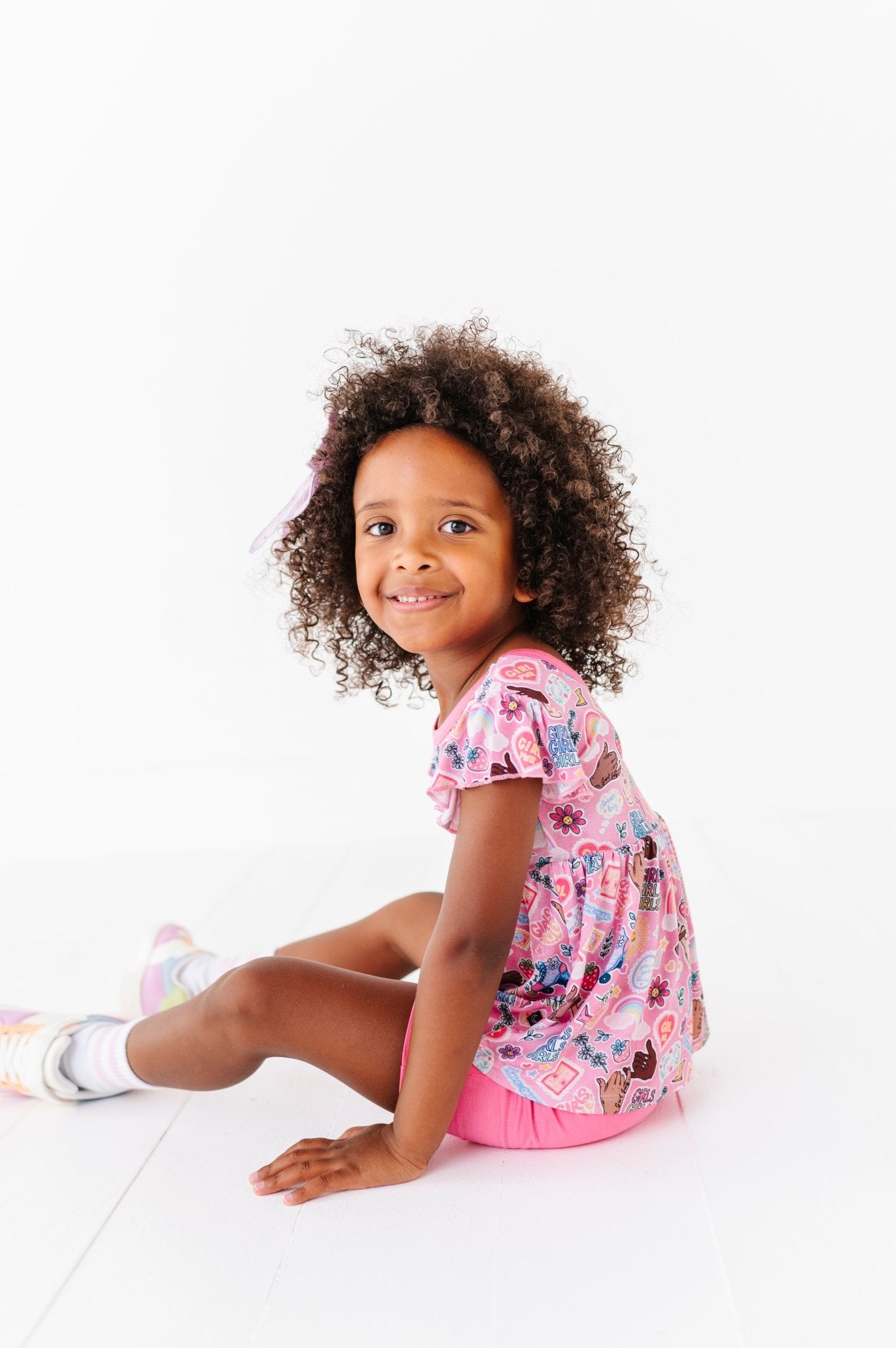 SHORT SLEEVE PEPLUM WITH SHORTS - PINK PEONY CLUB - The Sleepy Sloth