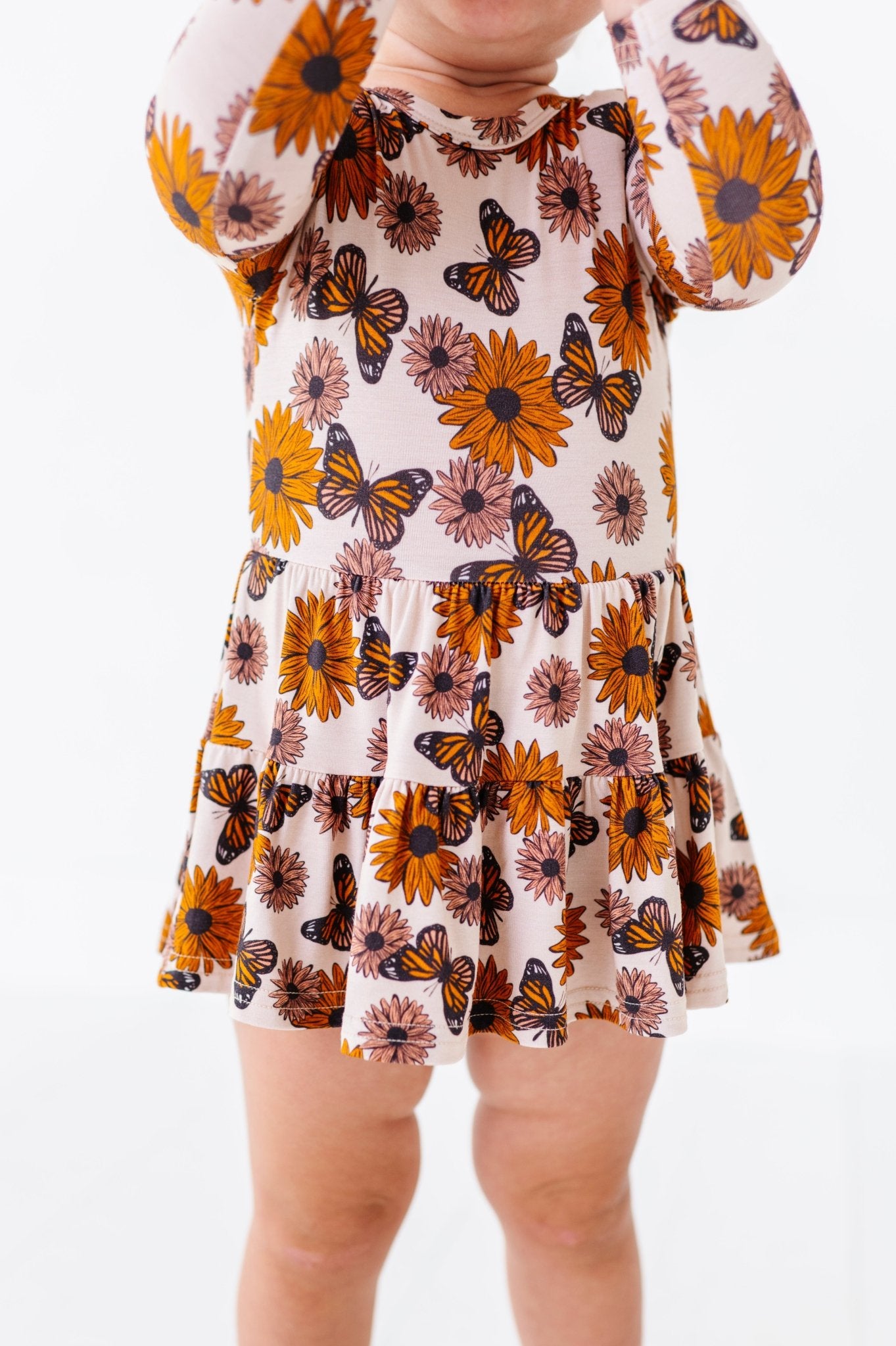 TIERED BODYSUIT TWIRLIE DRESS - SUNFLOWER HARVEST - The Sleepy Sloth