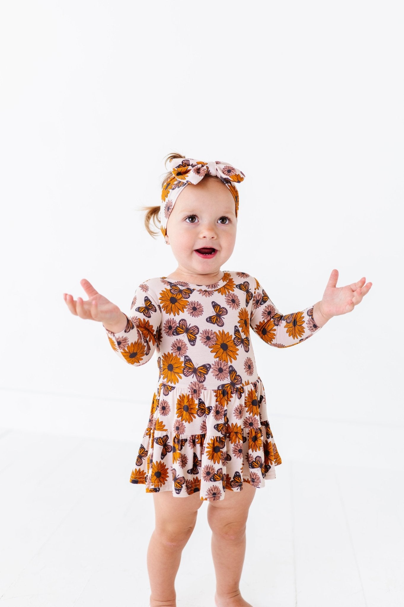 TIERED BODYSUIT TWIRLIE DRESS - SUNFLOWER HARVEST - The Sleepy Sloth