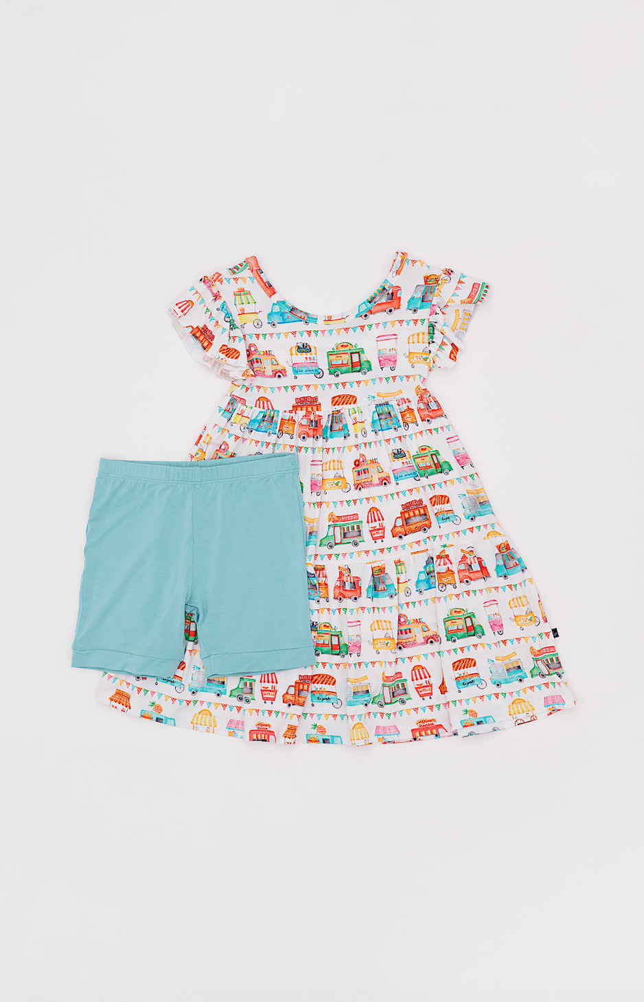 TIERED FLUTTER SLEEVE TWIRL WITH SHORTS - FOODIE EXPRESS - The Sleepy Sloth