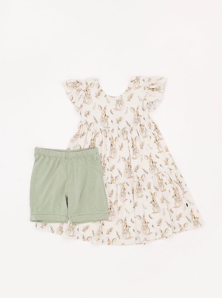TIERED FLUTTER SLEEVE TWIRL WITH SHORTS - LOVE ROO SO MUCH - The Sleepy Sloth