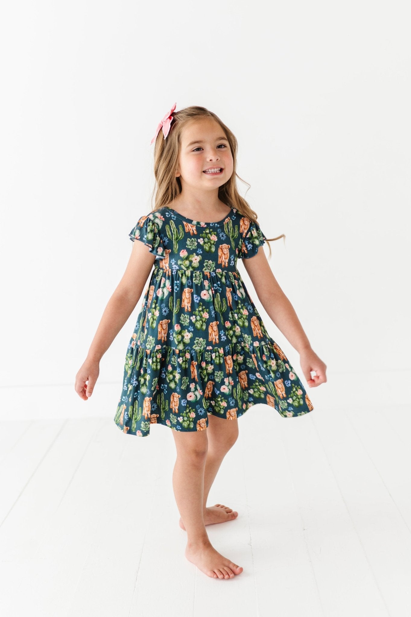 TIERED FLUTTER SLEEVE TWIRL WITH SHORTS - PRICKLY PASTURES - The Sleepy Sloth