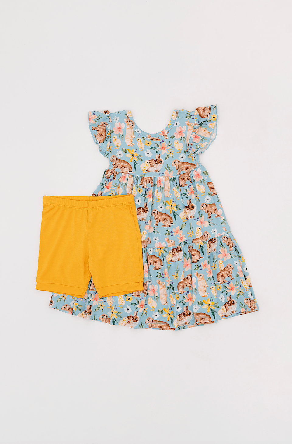 TIERED FLUTTER SLEEVE TWIRL WITH SHORTS - SOMEBUNNY TO LOVE - The Sleepy Sloth