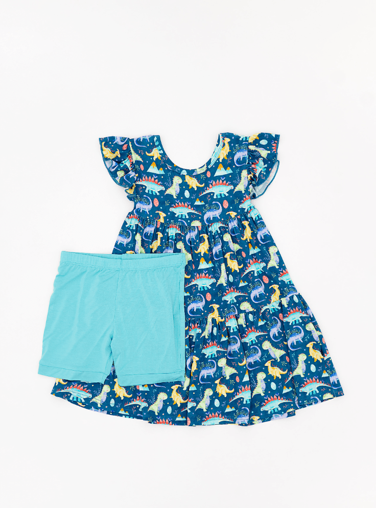TIERED FLUTTER SLEEVE TWIRL WITH SHORTS - TOTALLY ROARSOME - The Sleepy Sloth