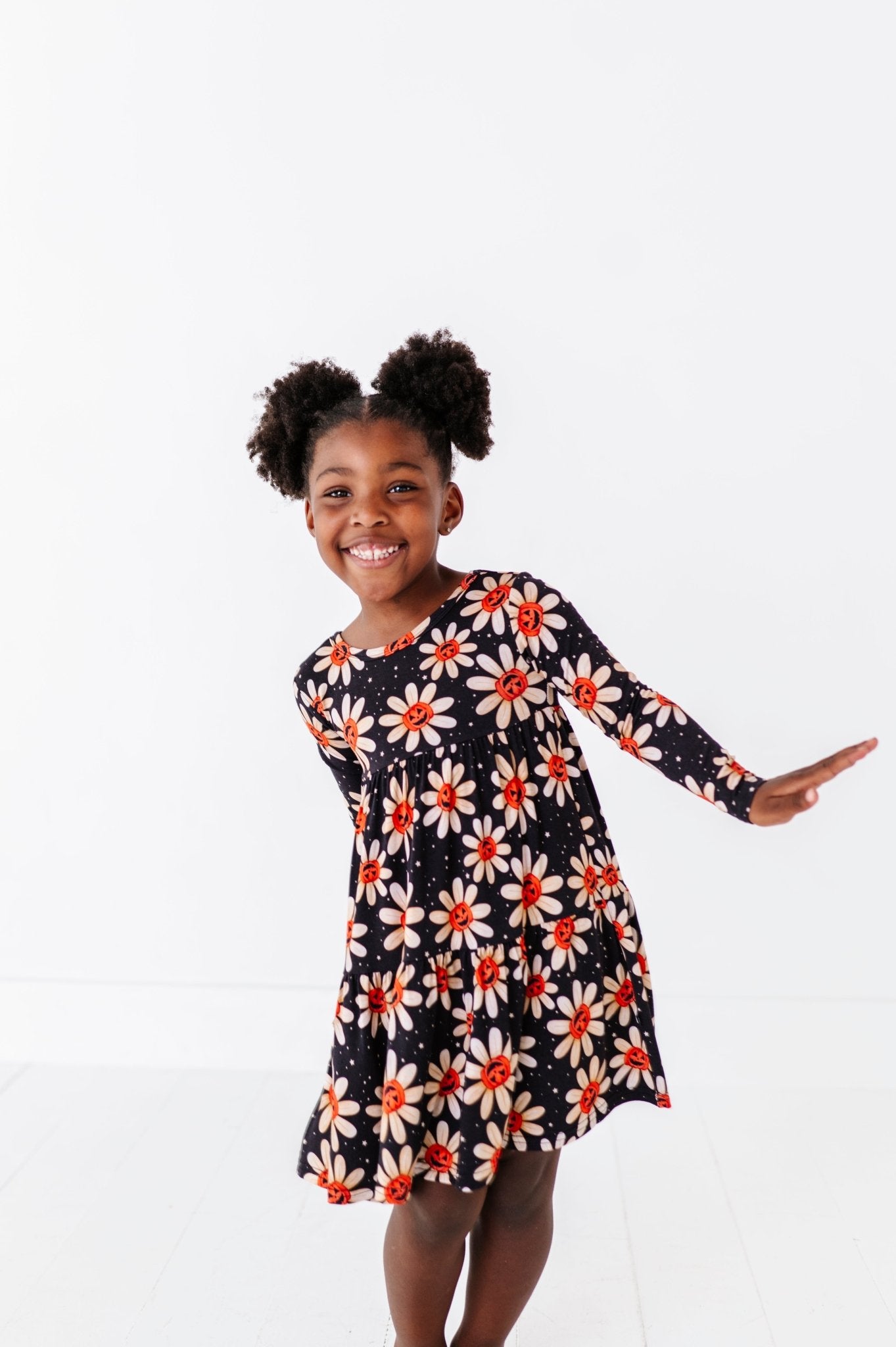 TIERED LONG SLEEVE TWIRLIE DRESS - GOURDGEOUS BLOOMS - The Sleepy Sloth