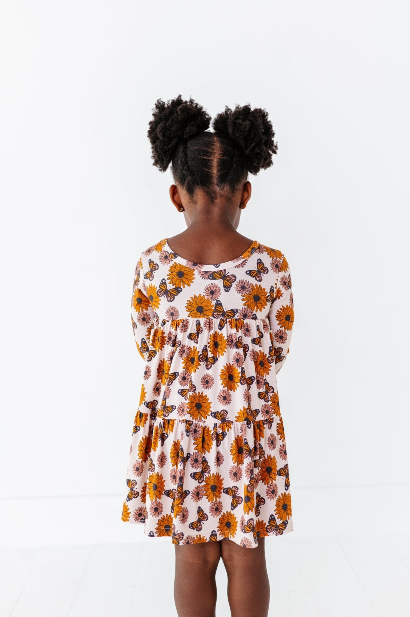 TIERED LONG SLEEVE TWIRLIE DRESS - SUNFLOWER HARVEST - The Sleepy Sloth