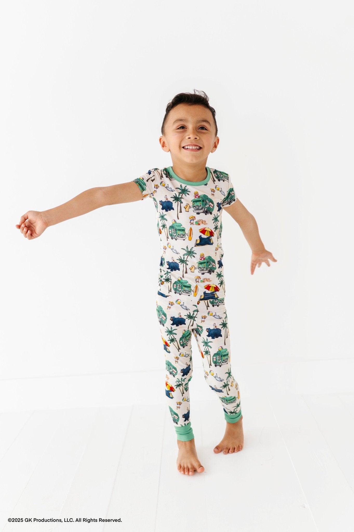 TWO PIECE JAMMIES PANTS WITH SHORT SLEEVE SET - TRASH TRUCK™ BEACH DAY - The Sleepy Sloth