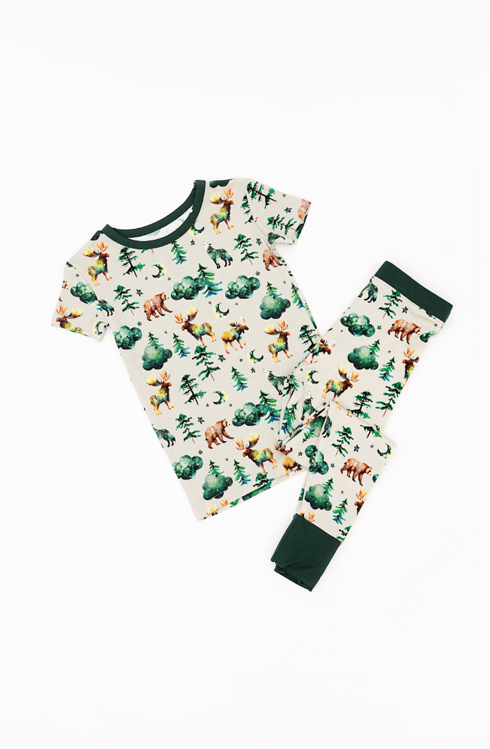 TWO PIECE SHORT SLEEVE WITH PANTS JAMMIES - WOODLAND NIGHTS - The Sleepy Sloth