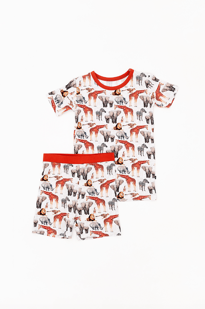 TWO PIECE SHORT SLEEVE WITH SHORTS JAMMIES - WILD THINGS - The Sleepy Sloth