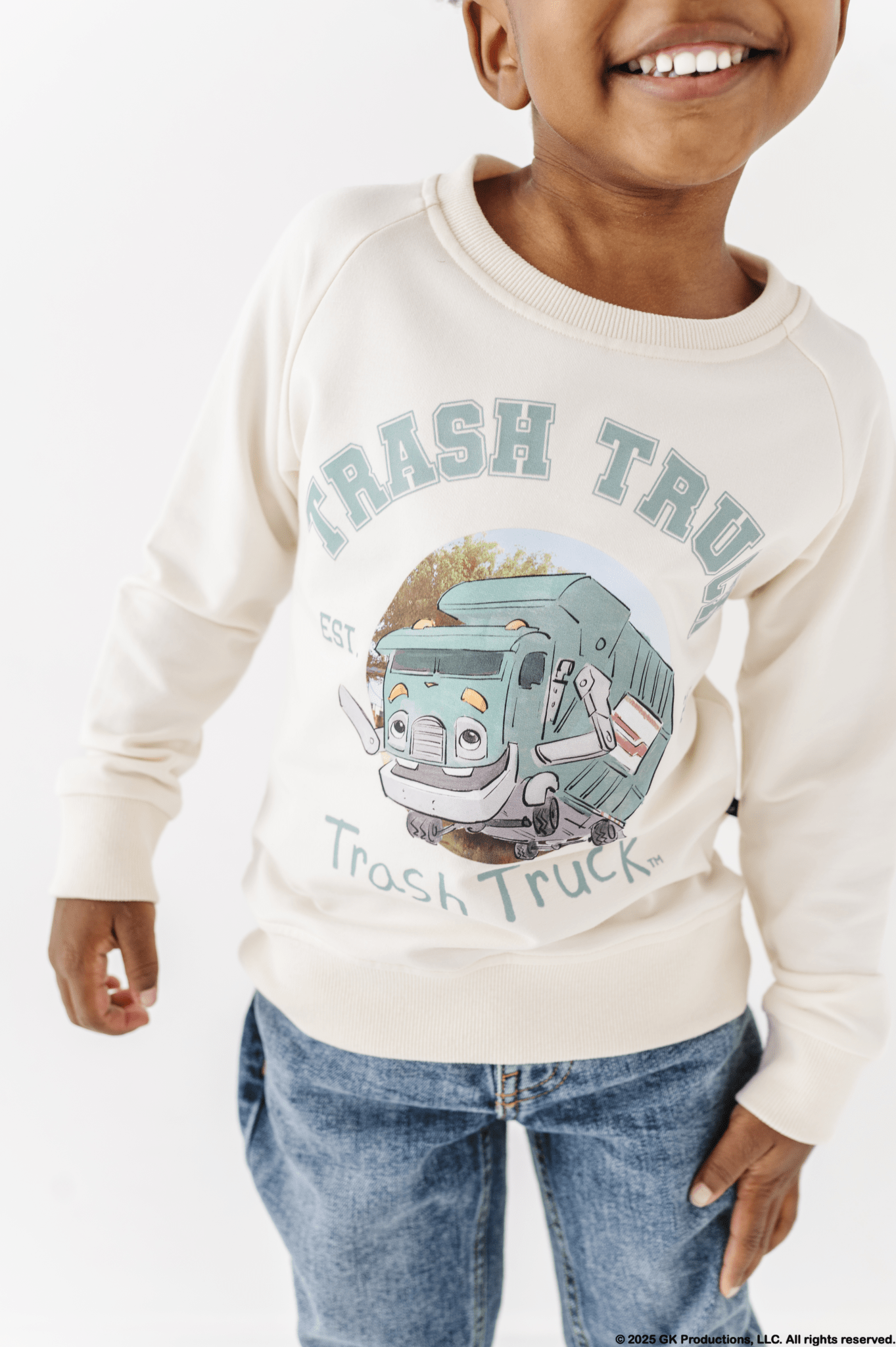 YOUTH GRAPHIC CREWNECK - TRASH TRUCKS VARSITY CREWNECK - The Sleepy Sloth