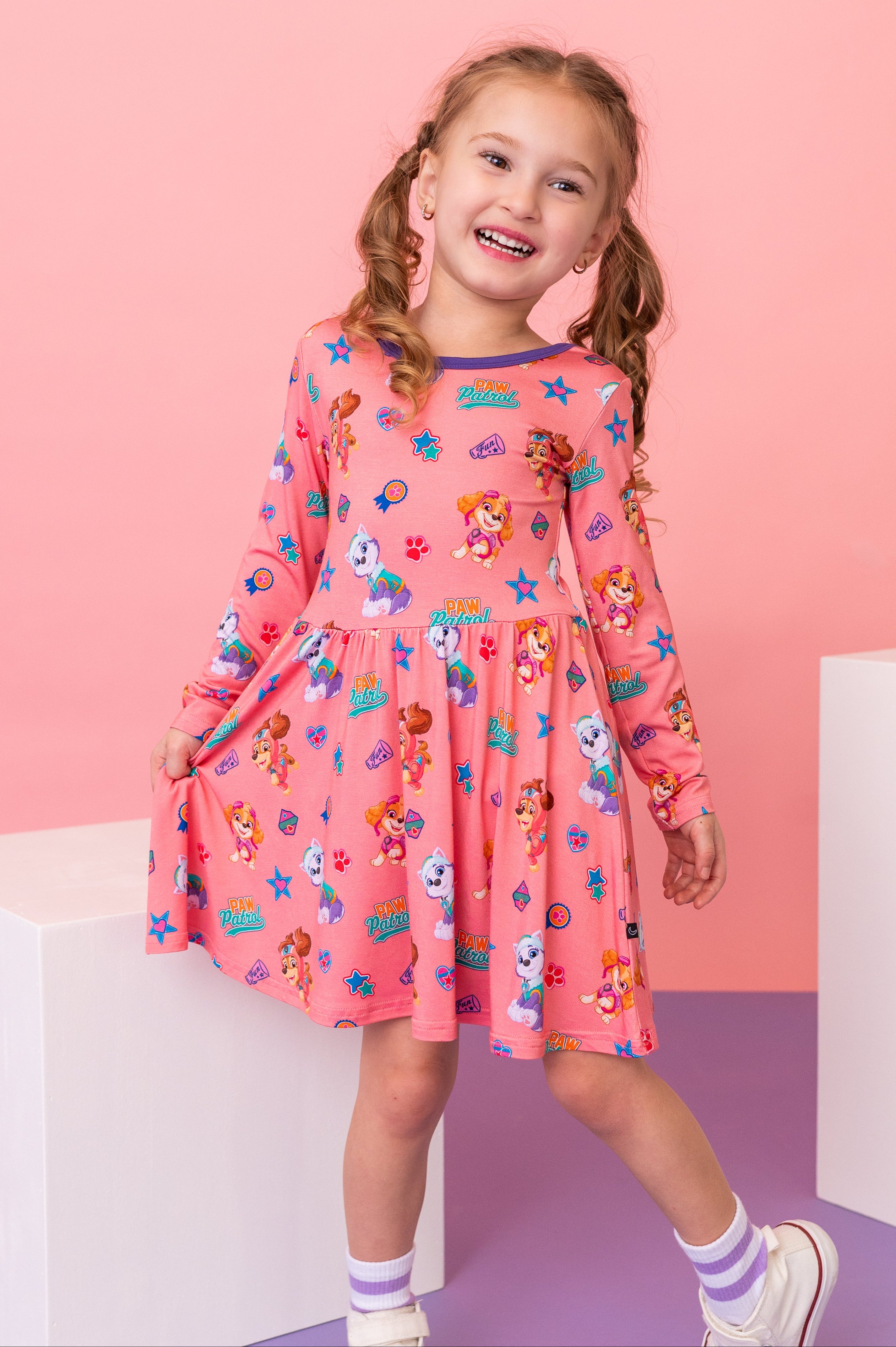 LONG SLEEVE TWIRL DRESS - PAW PATROL™ ALL-STARS PAWfect Pink Crew