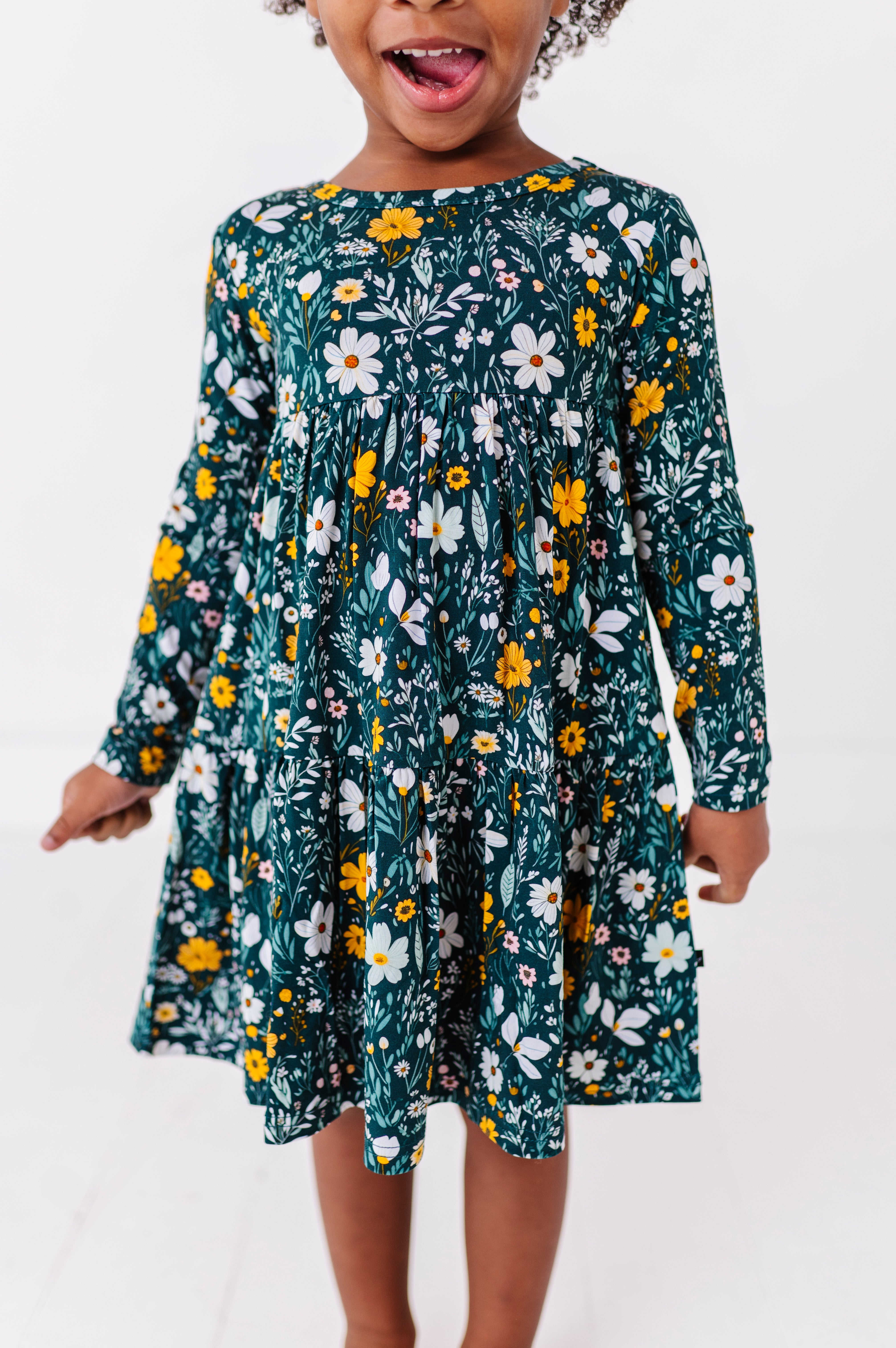 TIERED LONG SLEEVE TWIRL DRESS - WILDFLOWER DREAMS