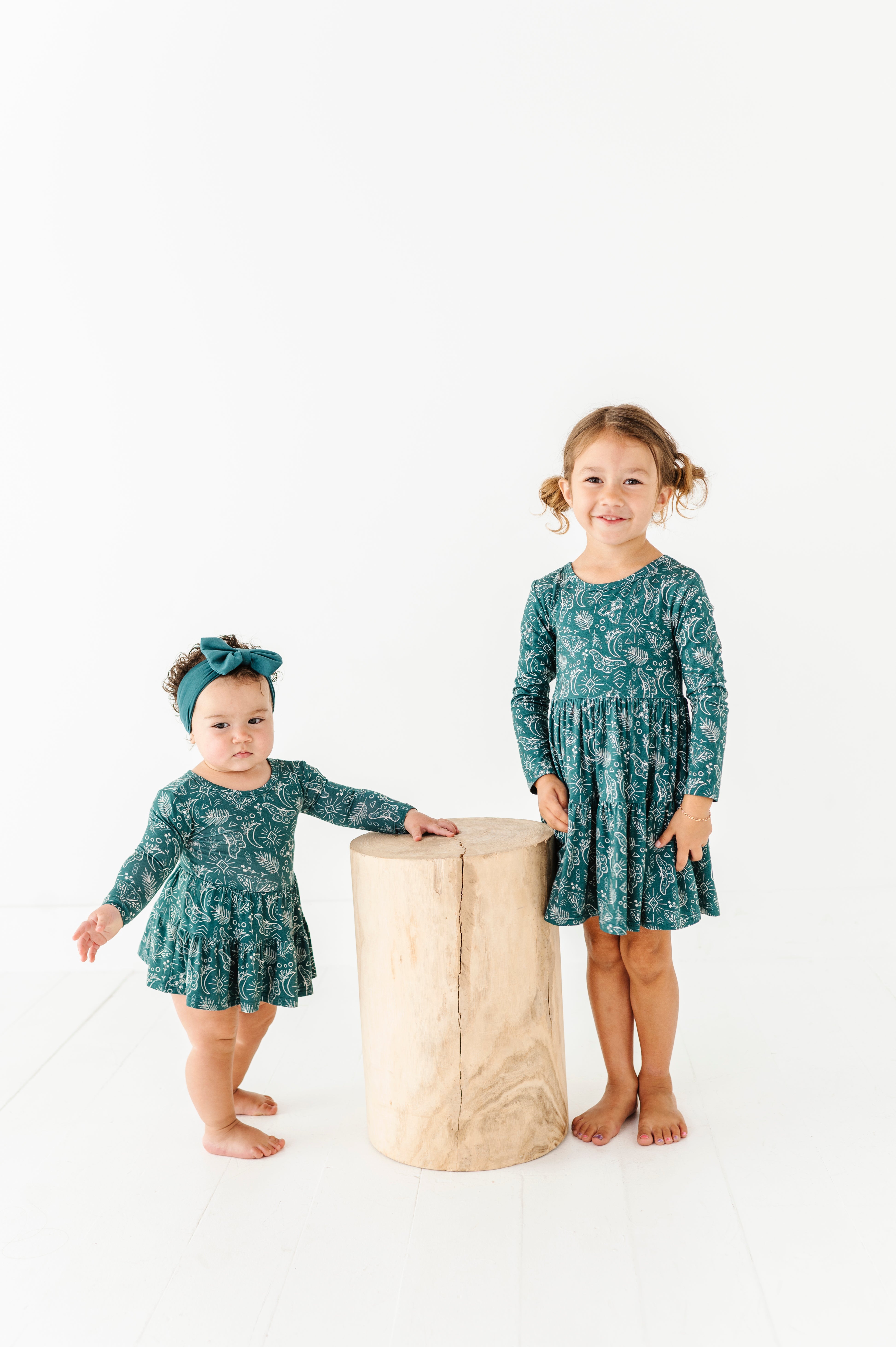 TIERED LONG SLEEVE TWIRL DRESS - CELESTIAL MOTHS