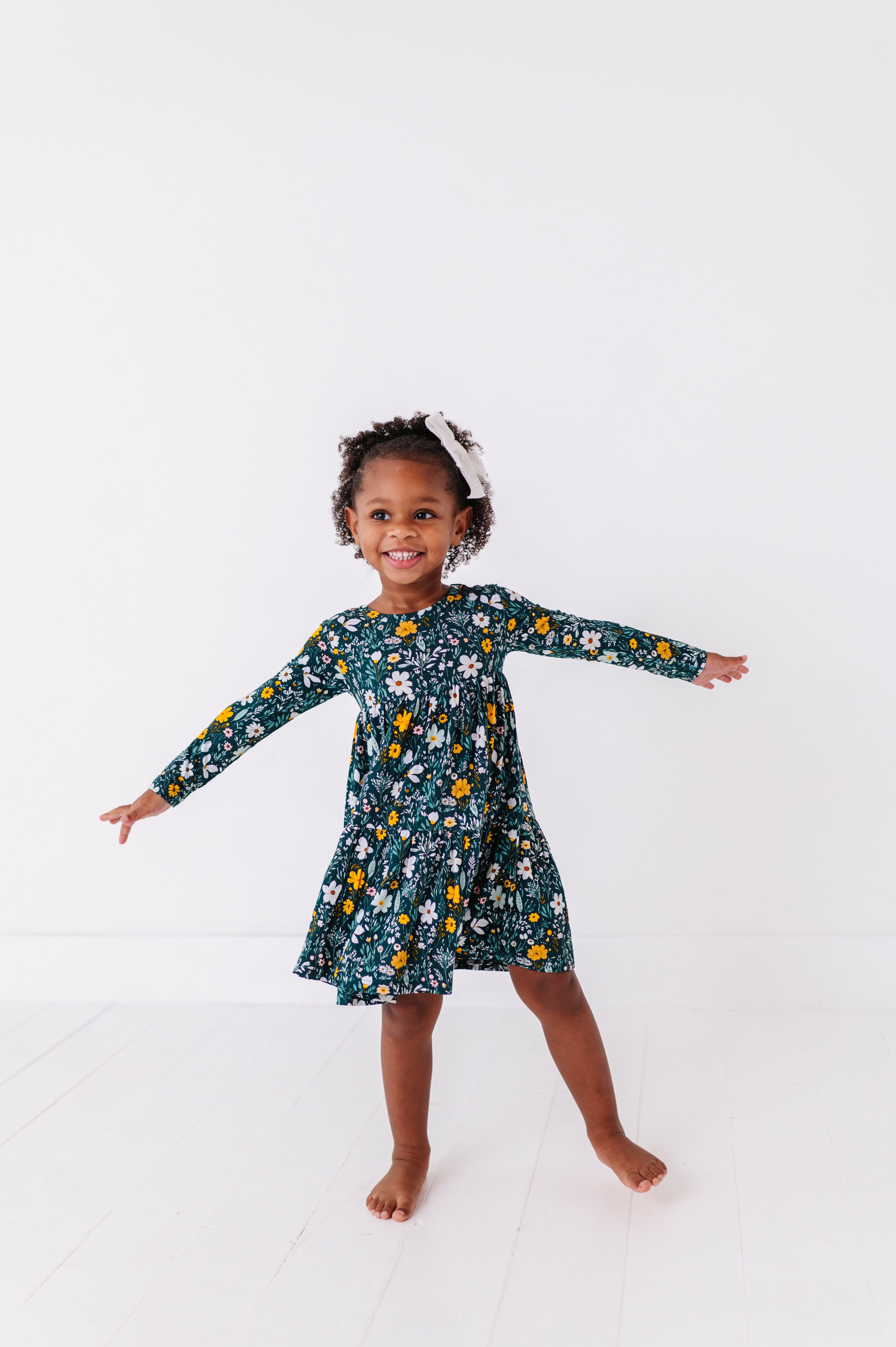 TIERED LONG SLEEVE TWIRL DRESS - WILDFLOWER DREAMS