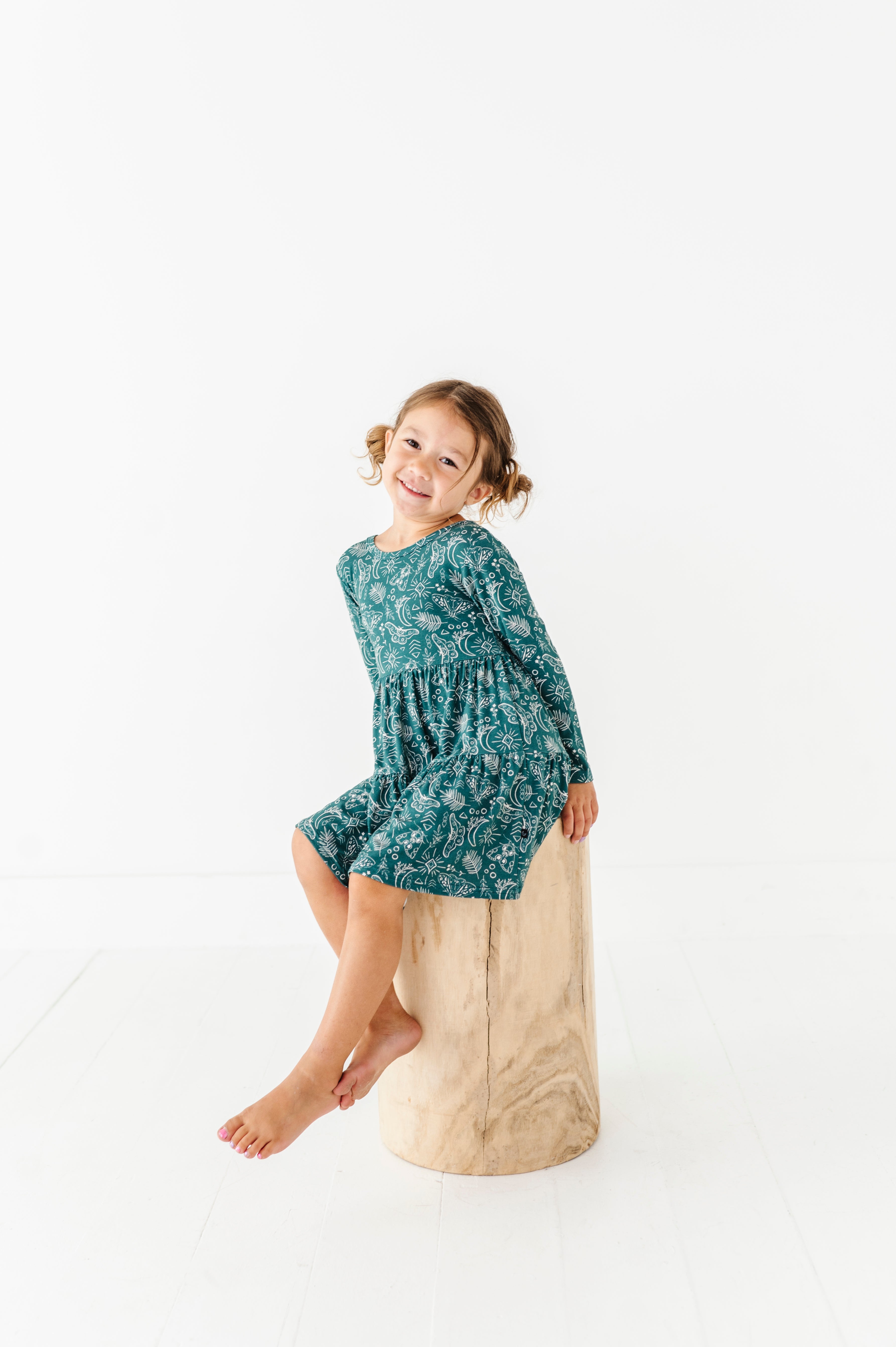TIERED LONG SLEEVE TWIRL DRESS - CELESTIAL MOTHS
