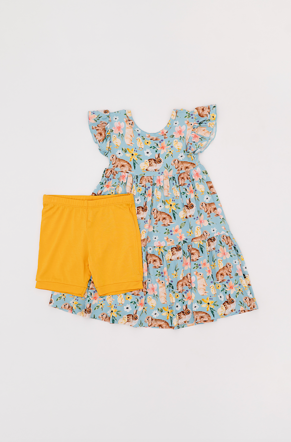 TIERED FLUTTER SLEEVE TWIRL WITH SHORTS - SOMEBUNNY TO LOVE