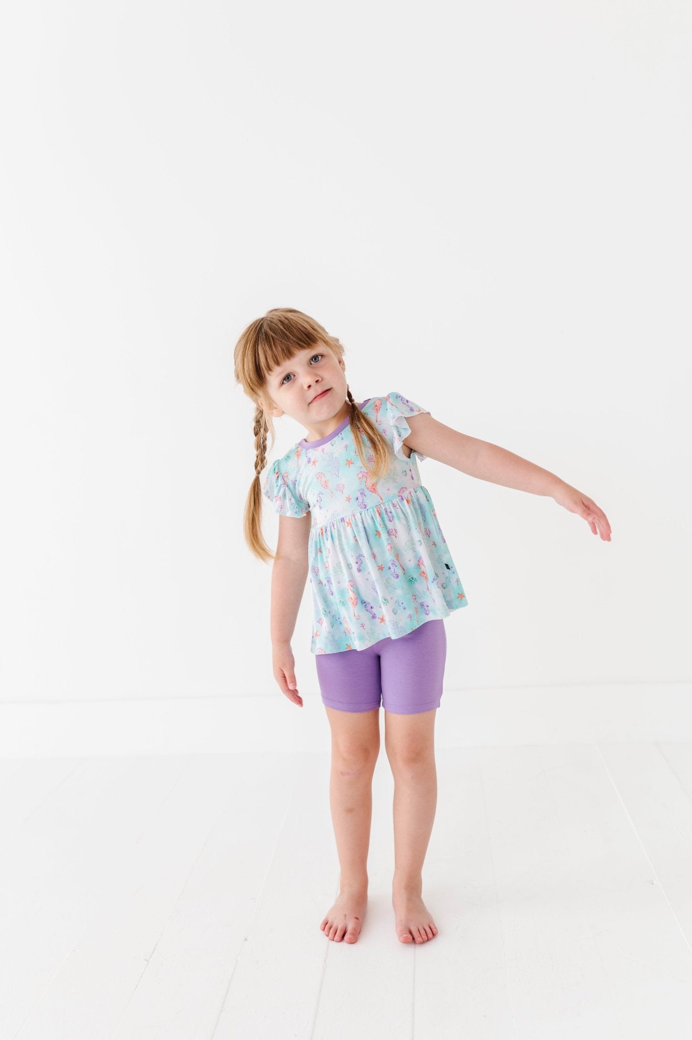 FLUTTER SLEEVE PEPLUM WITH SHORTS* - SEAHORSIN' AROUND - The Sleepy Sloth