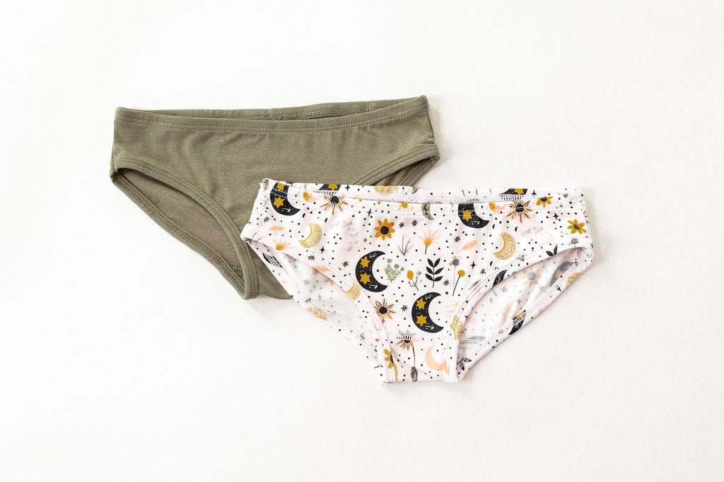 GIRLS BRIEF UNDERWEAR SET - LUNAR BLOSSOM - The Sleepy Sloth