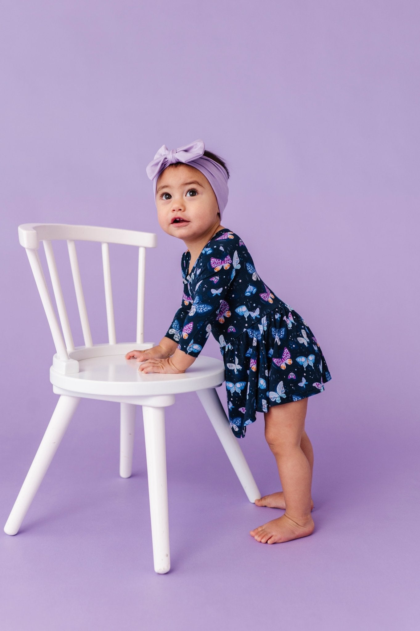 LONG SLEEVE BODYSUIT TWIRLIE DRESS - INDIGO SKIES - The Sleepy Sloth